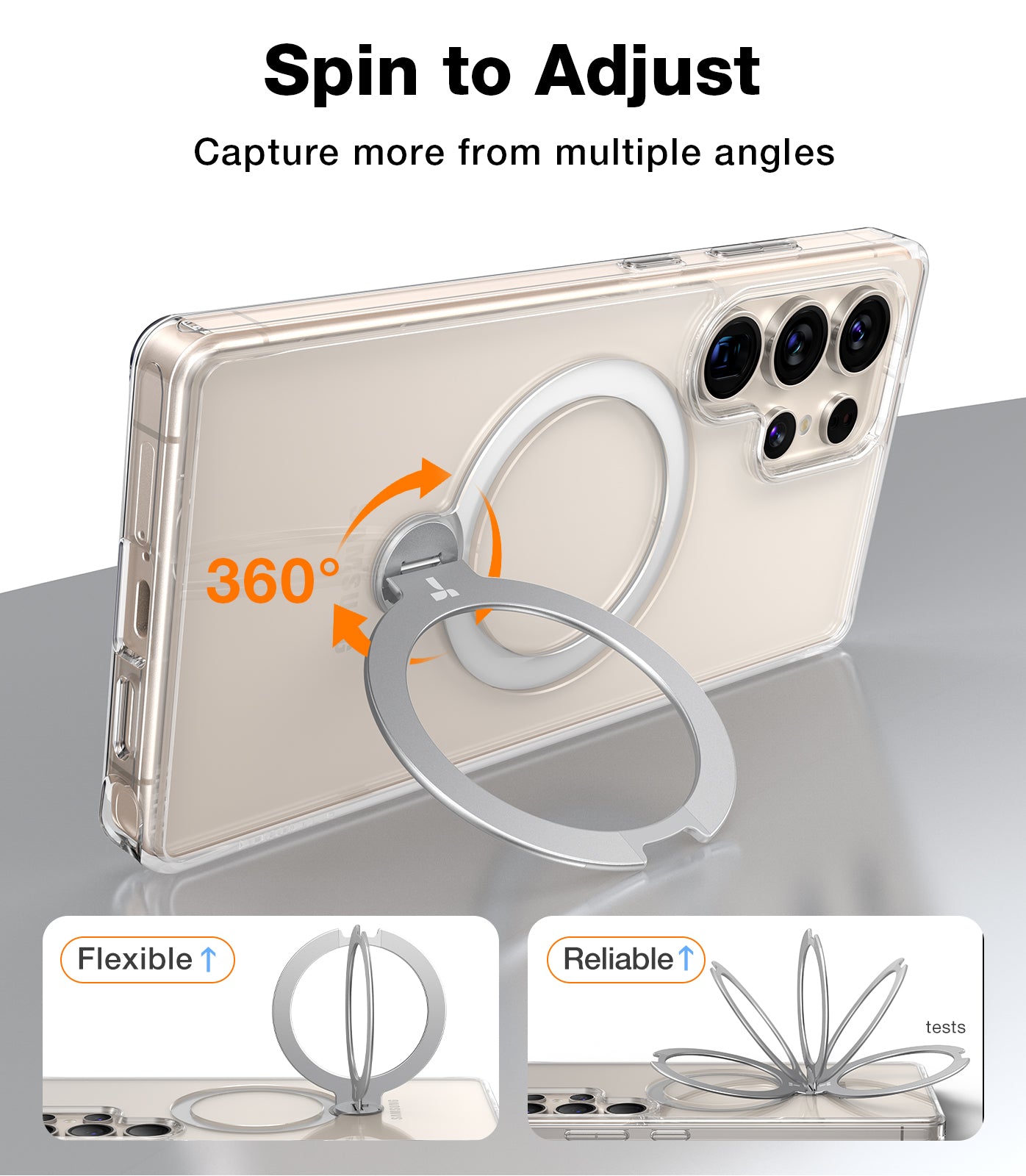 TORRAS 360° Spin Magnetic Stand for Samsung Galaxy S25 Ultra Case, Fit for Magsafe, Mil-Grade Slim Hard PC Protective S25 Ultra Clear Case with Kickstand & Ring Holder, Ostand Spin, Clear