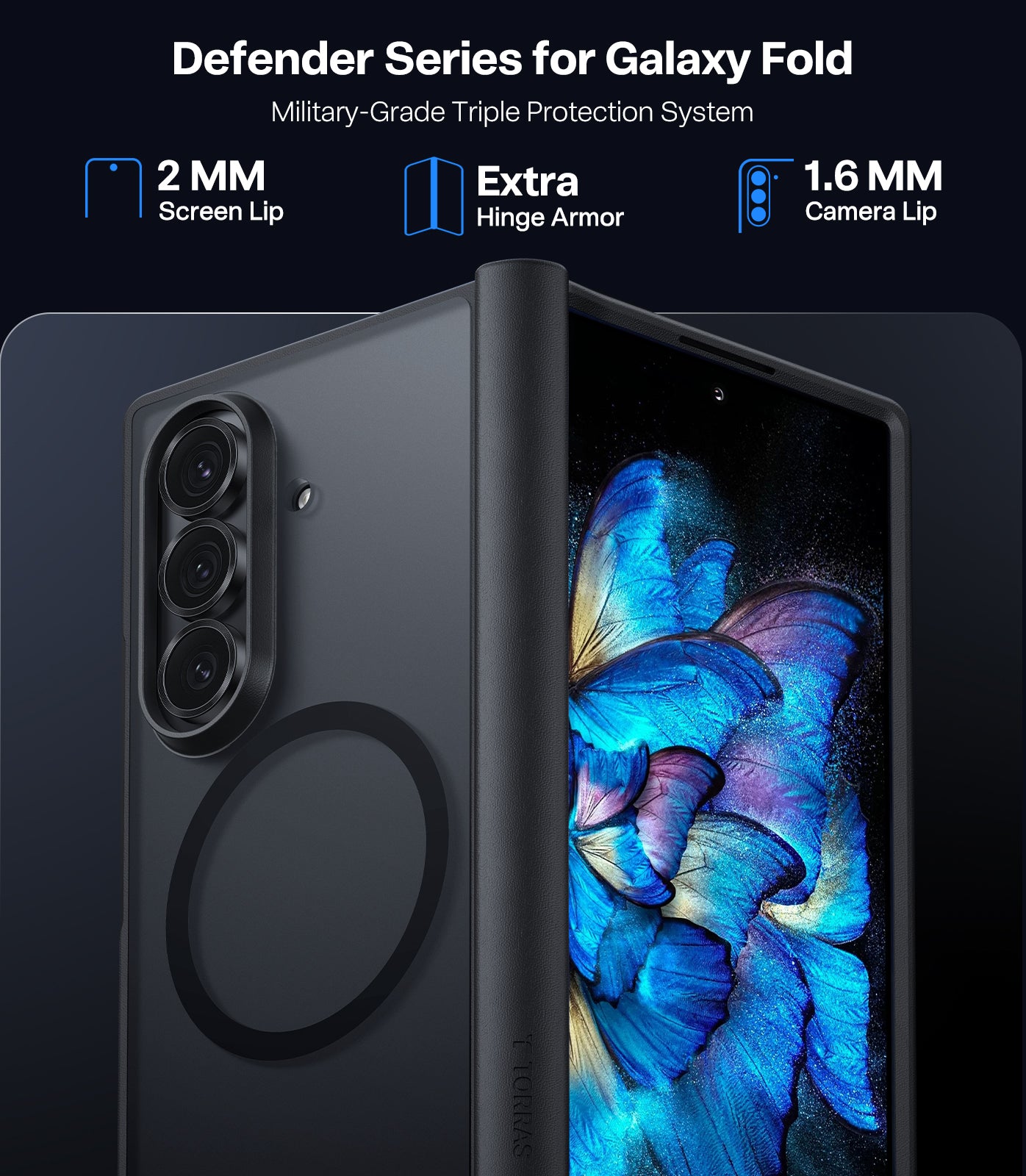 TORRAS Upgraded Magnetic Shockproof For Samsung Galaxy Z Fold 7 Case With Screen Protector, Fit For Magsafe, Screen Protector Added,Mil-Grade Drop Tested, Phone Case For Samsung Z Fold 7, Black