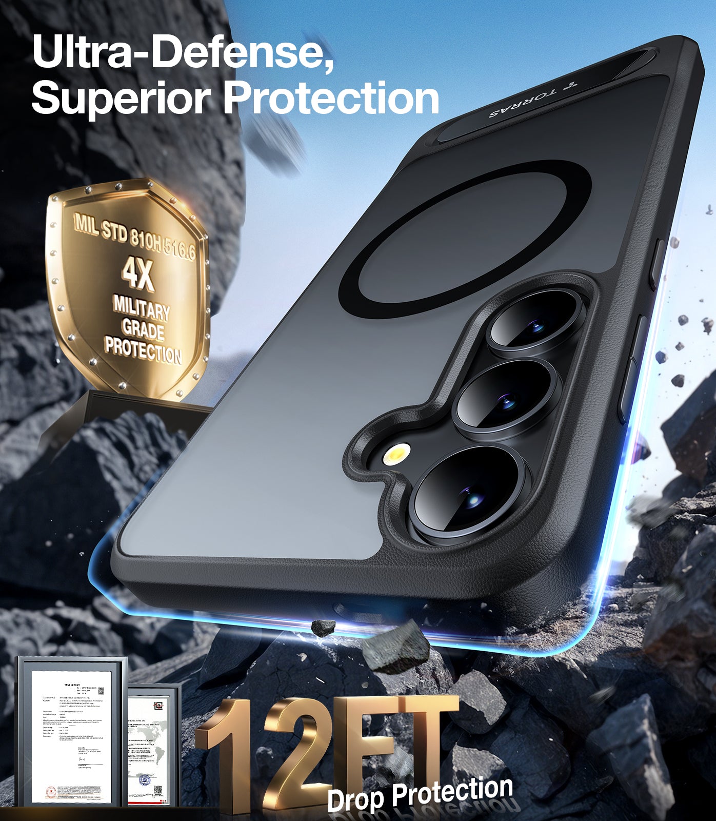 TORRAS Strong Magnetic & Seamless Stand for Samsung Galaxy S25 Plus Case, Fit for MagSafe, Mil-Grade Drop Protection, Adjustable Kickstand for Samsung Galaxy S25 Plus Case, Slim Translucent Black