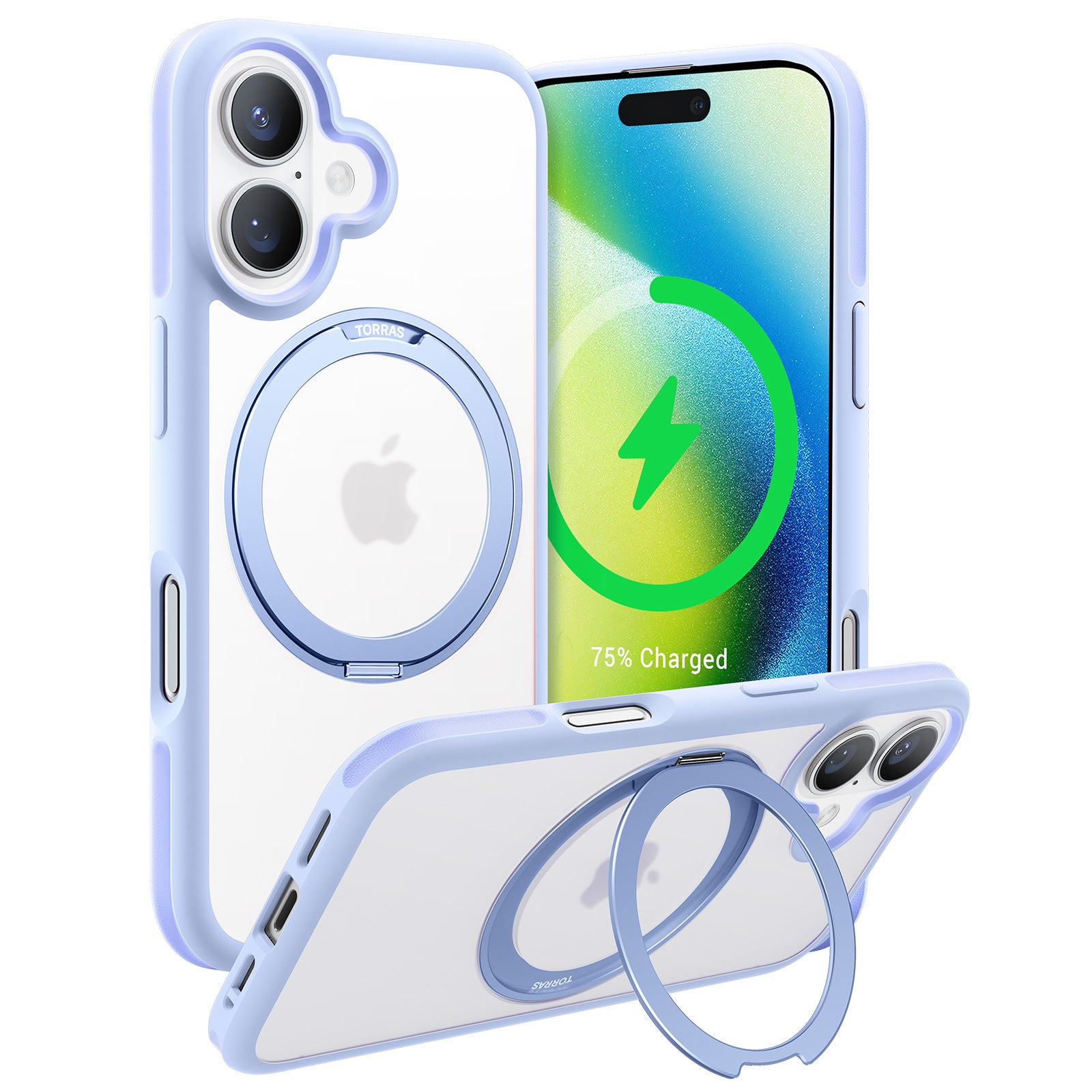 TORRAS Upgraded 360°Rotatable Magnetic Ring for iPhone 16 Case, Fit for MagSafe with Stand & Ring Holder, 16FT Mil-Grade Shockproof, Protective Kickstand, Translucent, for iPhone 16 Phone Case Ostand R Fusion