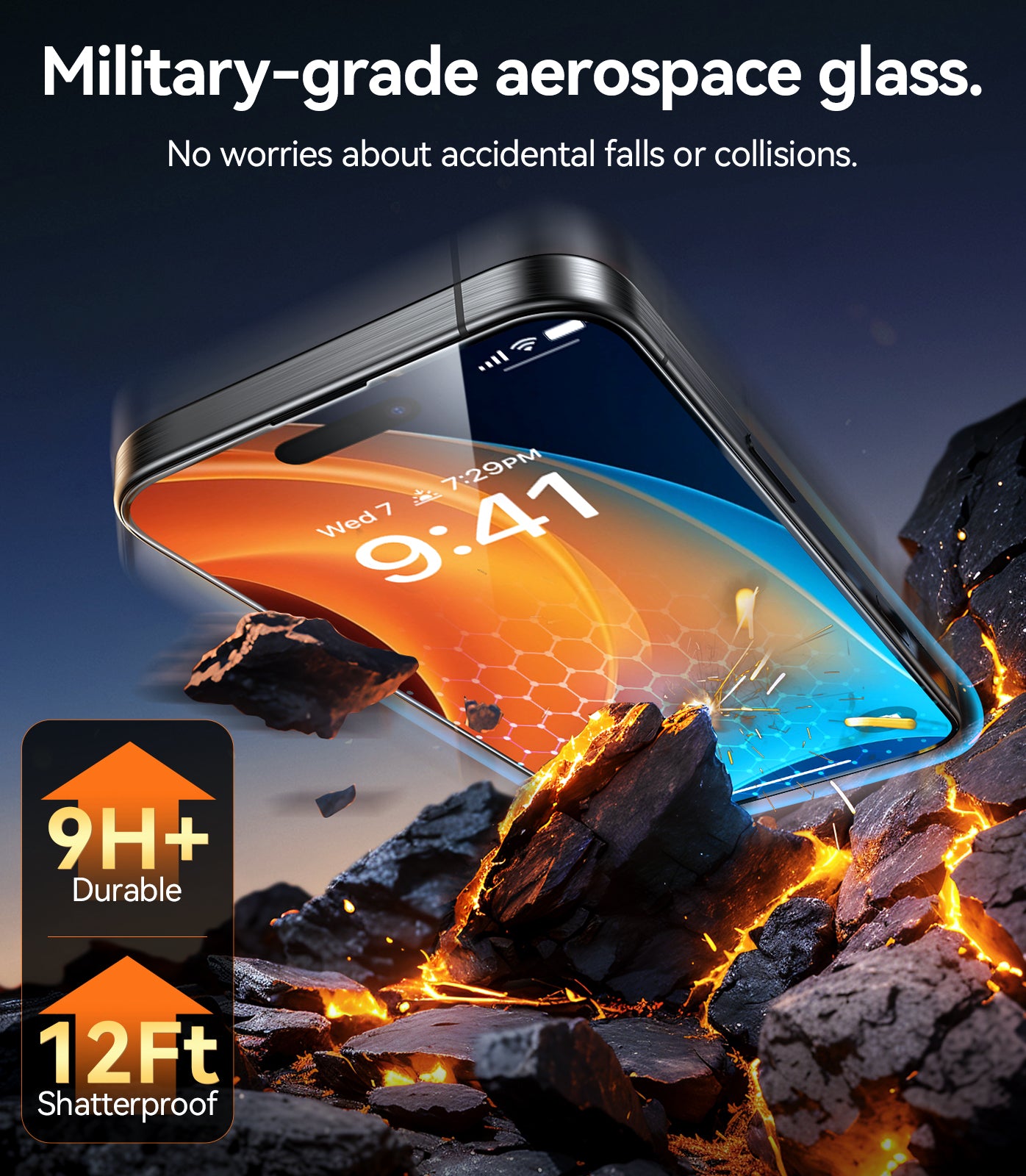 واقي شاشة TORRAS العسكري المقاوم للكسر لهاتف iPhone 16 Pro Max، زجاج مقوى 9H+ Aerospace وتركيب بخطوة واحدة، تغطية كاملة وحماية فائقة خالية من الفقاعات، GlassGo X (عبوة واحدة)