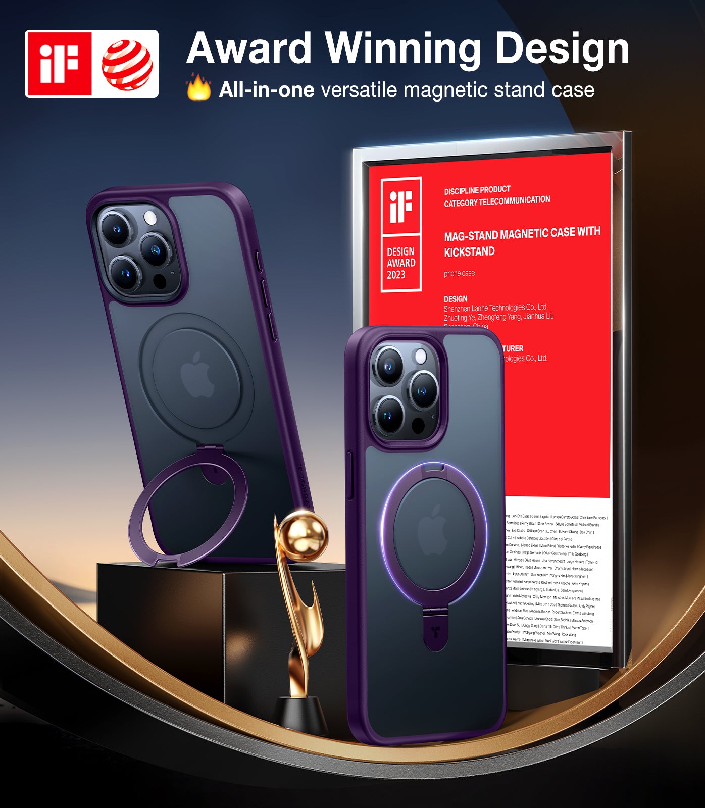 TORRAS Ultra Magnetic Ostand for iPhone 15 Pro Case [Fit for MagSafe] [Sturdy Stand & Ring Holder] Mil-Grade Shockproof Matte Anti-Scratch Slim Protective Kickstand Phone Case, 6.1" Ostand Matte, Dark Purple