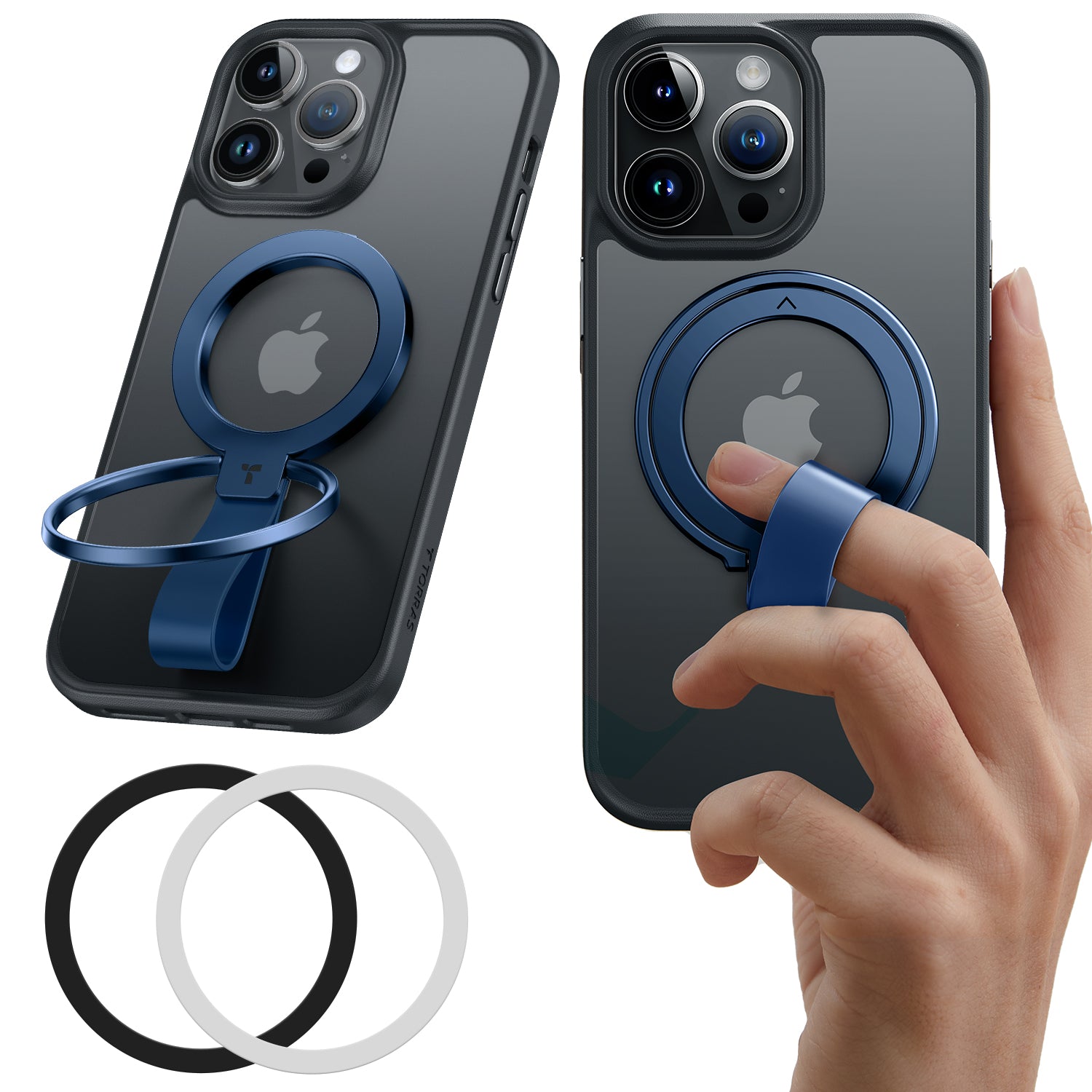 TORRAS 2024 Upgrade Magnetic Phone Grip Holder Kickstand, Compatible with PopSockets MagSafe Ring Removable, for iPhone 16,15,14, 13, 12 11 Pro/Max/Mini,Samsung Galaxy, Google (Blue), Ostand Ring