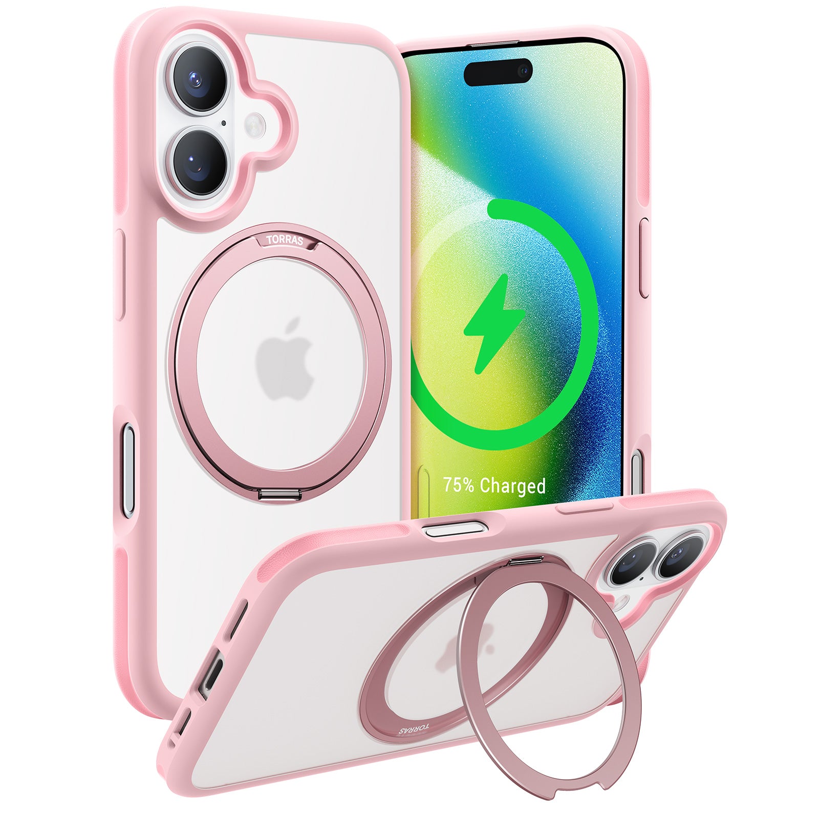 TORRAS Upgraded 360°Rotatable Magnetic Ring for iPhone 16 Case, Fit for MagSafe with Stand & Ring Holder, 16FT Mil-Grade Shockproof, Protective Kickstand, Translucent, for iPhone 16 Phone Case Ostand R Fusion