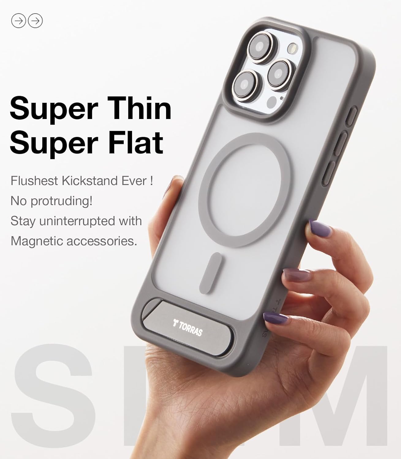 TORRAS Magnetic & Seamless Stand for iPhone 15 Pro Max Case, Fit for MagSafe, Mil-Grade Drop Protection, Adjustable Kickstand Phone Case for iPhone 15 Pro Max, Slim Frosted Matte, Pstand, Titanium Grey
