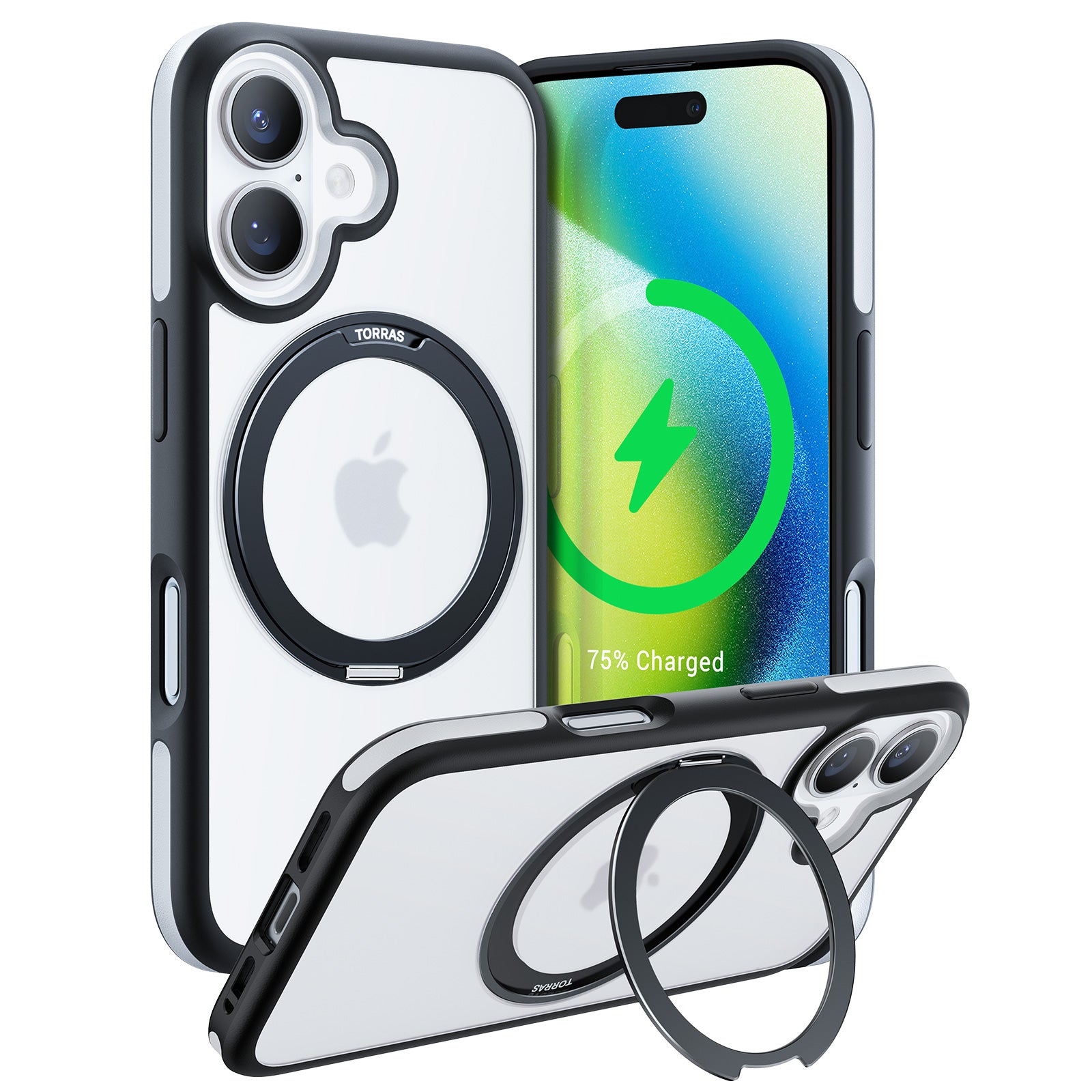 TORRAS Upgraded 360°Rotatable Magnetic Ring for iPhone 16 Case, Fit for MagSafe with Stand & Ring Holder, 16FT Mil-Grade Shockproof, Protective Kickstand, Translucent, for iPhone 16 Phone Case Ostand R Fusion