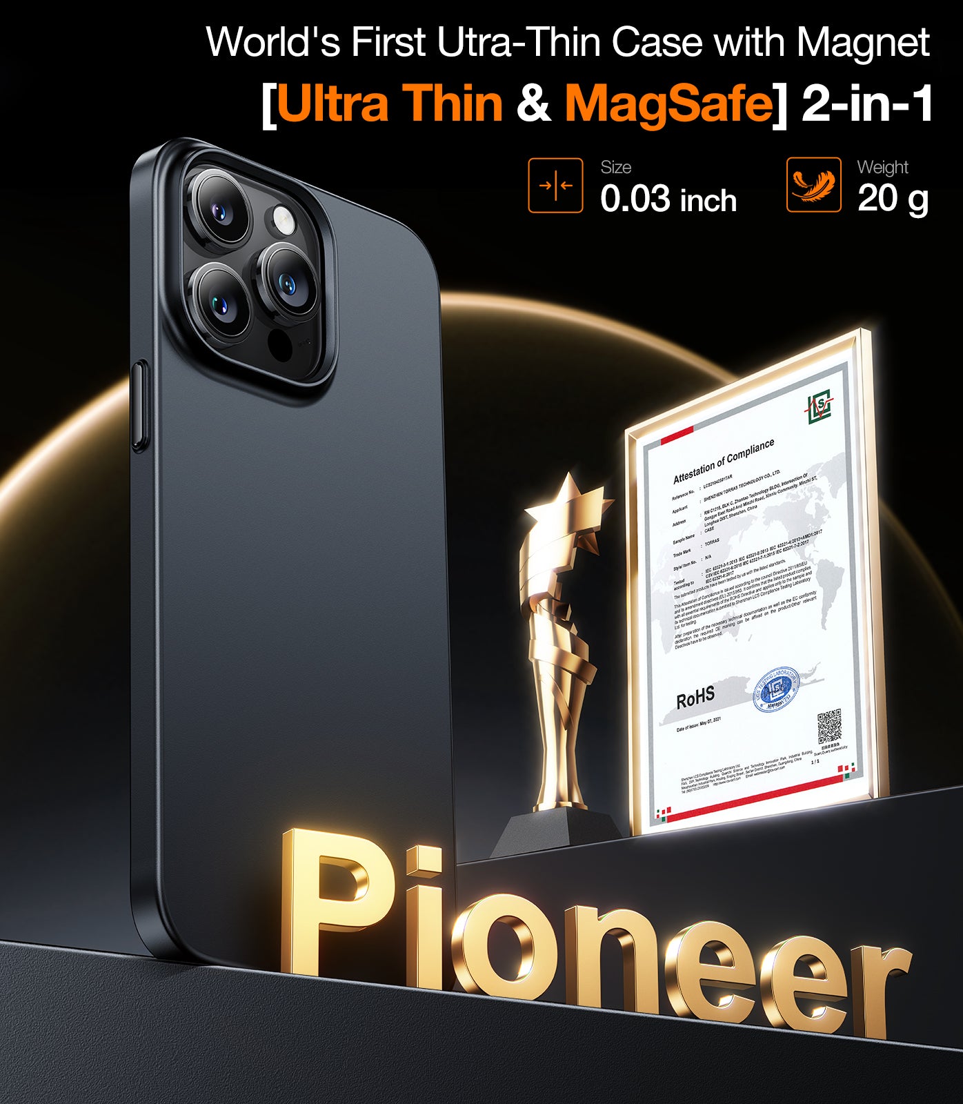 TORRAS Magnetic Slim-Fit for iPhone 15 Pro Max Case, Ultra-Thin 15 ProMax Phone Case Compatible with MagSafe, Lightweight Anti-Scratch Matte Hard for iPhone 15 ProMax Case 6.7 inch OriginFit, Originfit-Mag, Black