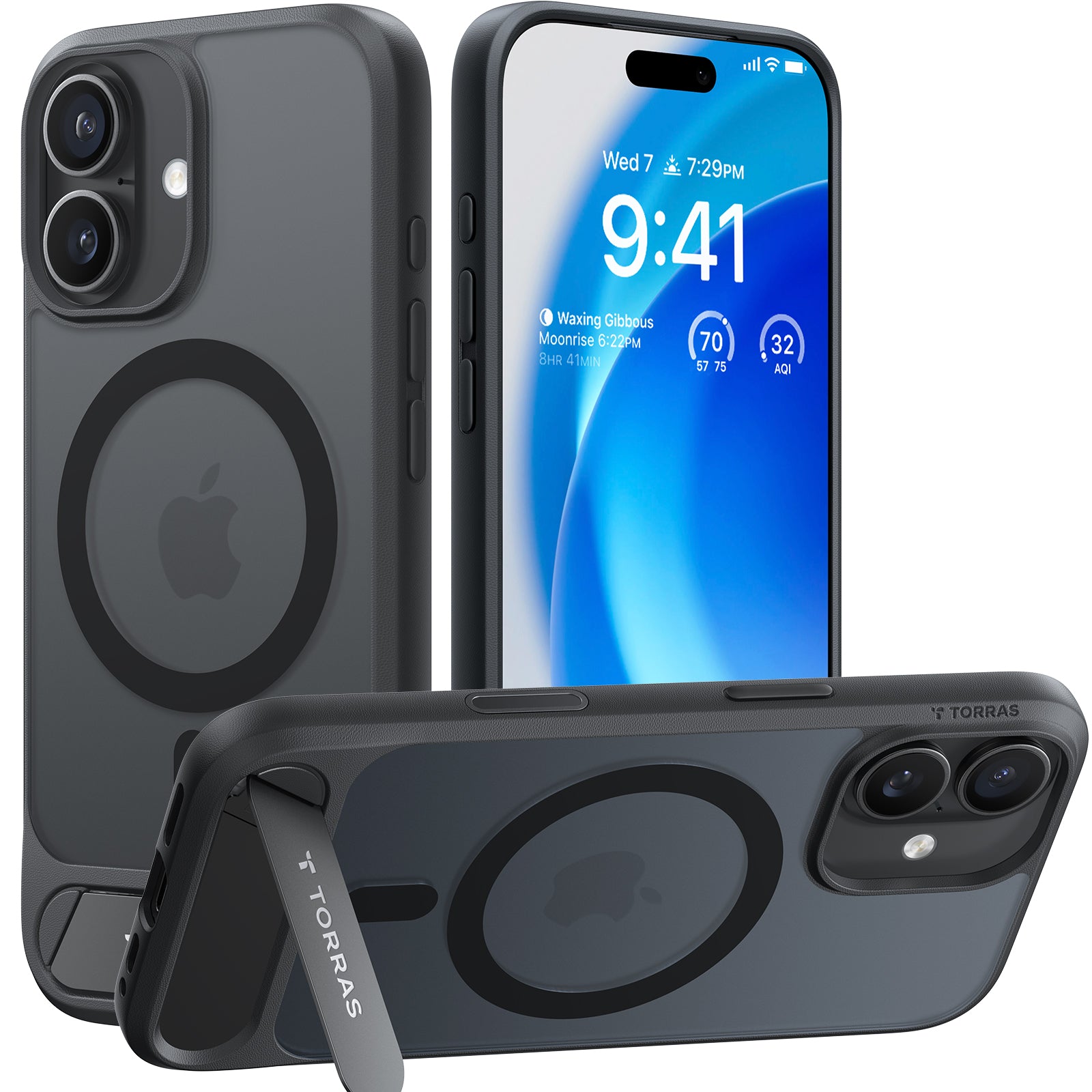 TORRAS Pstand Series for iPhone 17 (6.3") Case, Built-in Kickstand, MagSafe Compatible, 12FT Military-Grade Drop Protection, Slim Protective Cover – Black