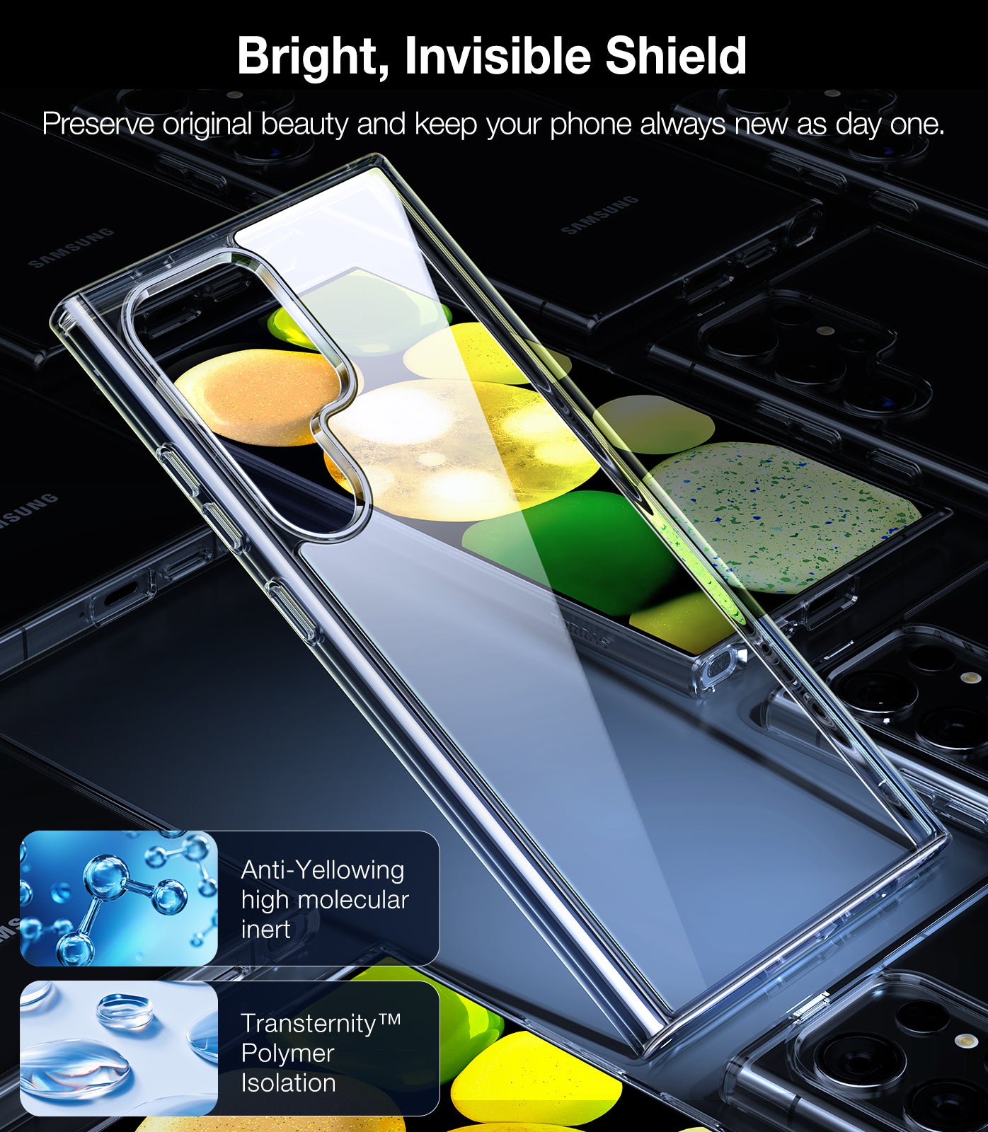 TORRAS Diamond Clear Designed for Samsung Galaxy S24 Ultra Case, 12FT [Mil-Grade Drop Tested, Never Yellowing, Hard Back Soft Edge Slim Thin Shockproof Phone Case for Galaxy S24 Ultra 6.8", Diamond, Clear