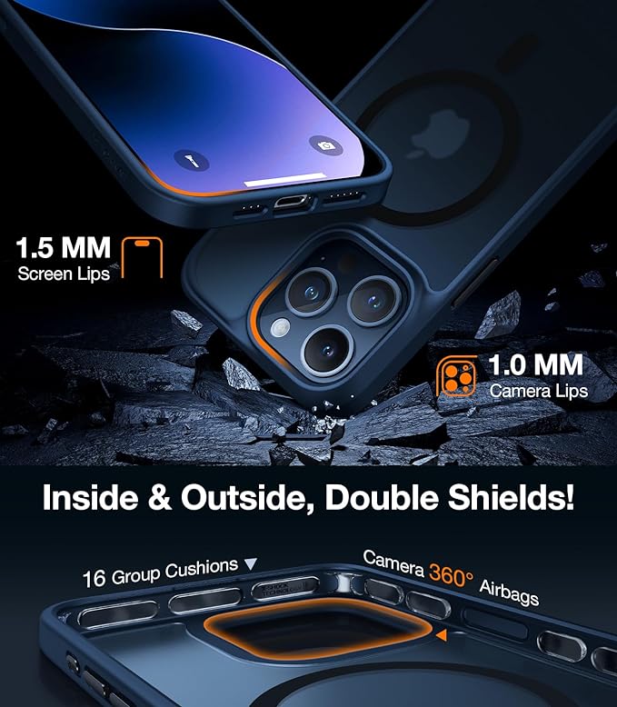 TORRAS Magnetic Shockproof Compatible with iPhone 15 Pro Case, [Mil-Grade Drop Tested] [Compatible with MagSafe] Translucent Slim Protective, PC & TPU, Anti-Fingerprint Guardian Mag 2023, Blue