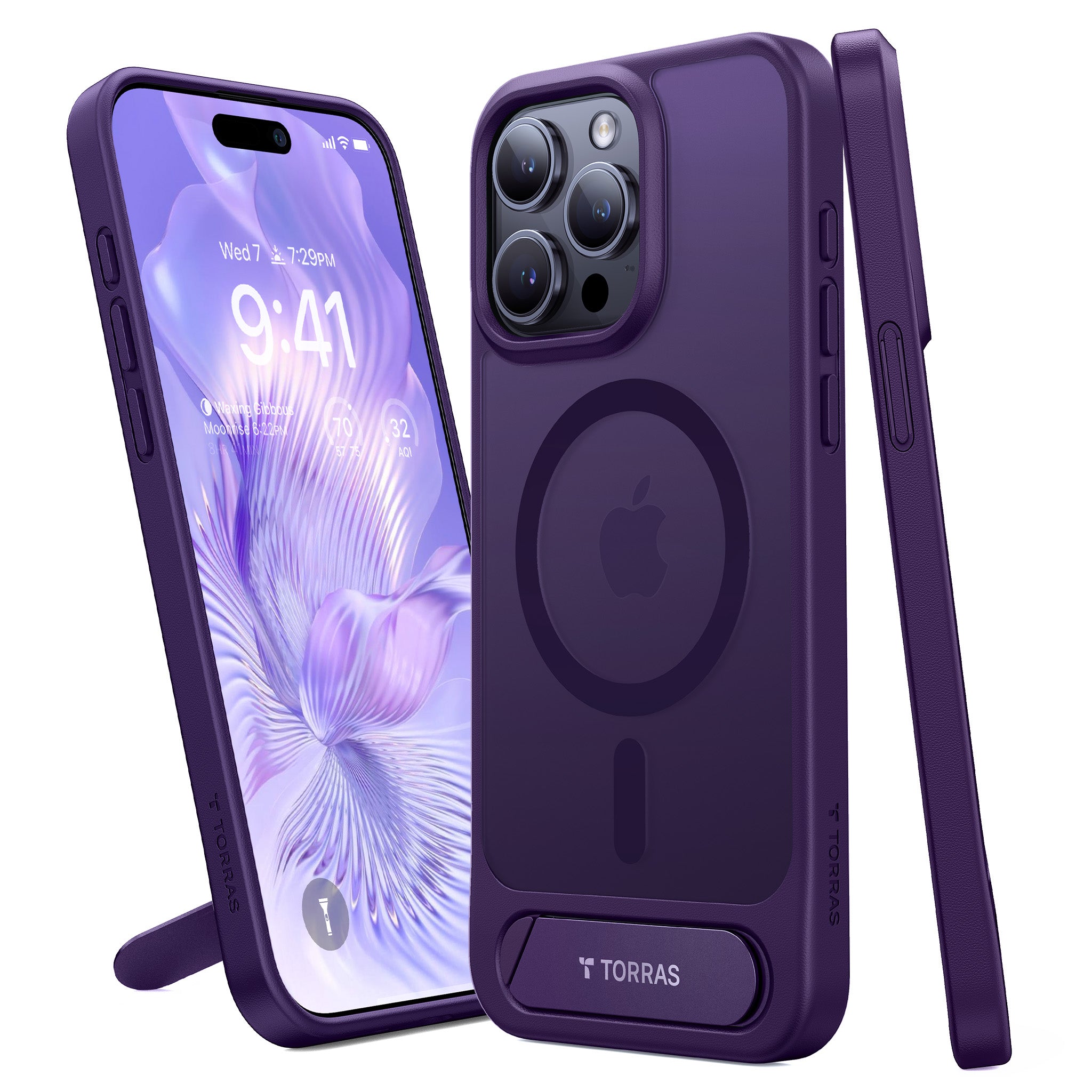 TORRAS Upgraded Magnetic & Stand for iPhone 15 Pro Case [Mil-Grade Drop Tested] [Compatible with MagSafe] Slim Thin Light Frosted Case for iPhone 15Pro Case Professional (6.1"), Pstand, Dark Purple