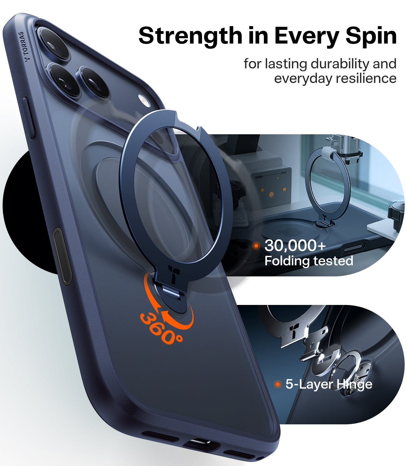 TORRAS Ostand Spin Series for iPhone 17 Pro Max (6.9-Inch) Case, 360° Spin Magnetic Stand, MagSafe Compatible, Mil-Grade Protection Case with Kickstand – Midnight Blue