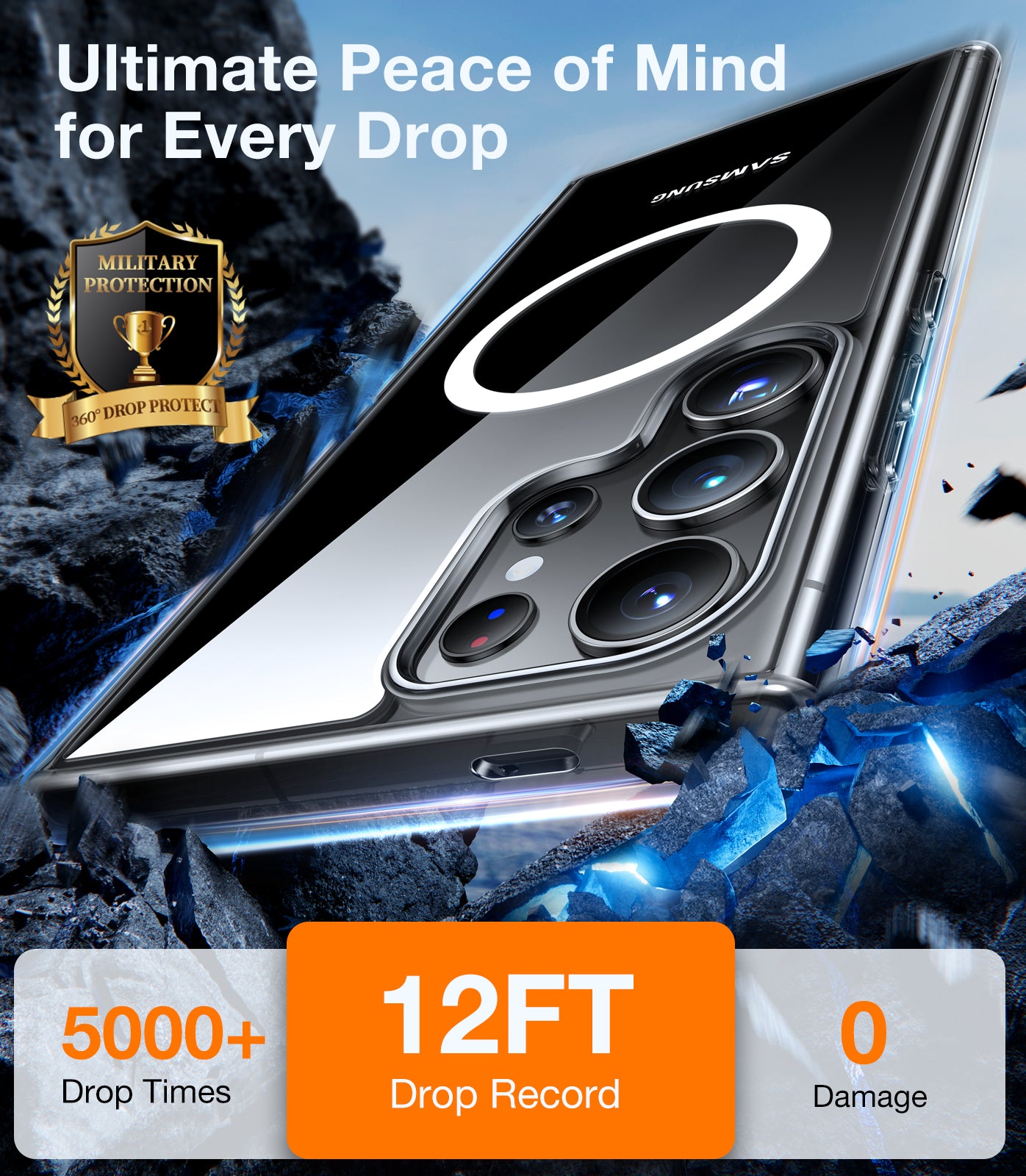 TORRAS Magnetic Shockproof for Samsung Galaxy S24 Ultra Case, [18N Mighty Magnetic] [12FT Mil-Grade Drop Tested] [Compatible with MagSafe] Protective Slim Case for Samsung S24 Ultra Case, Diamond-Mag, Clear