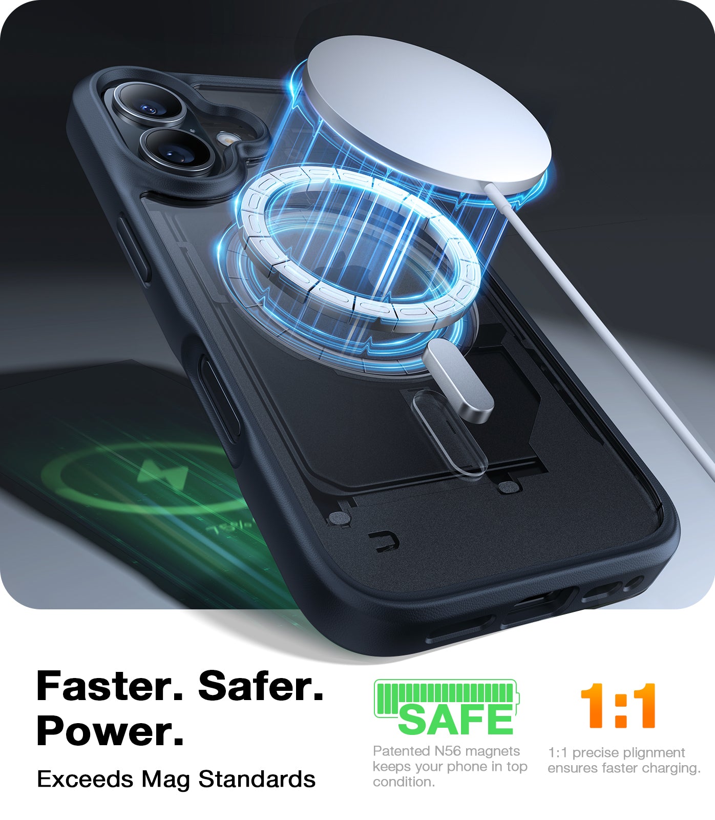 TORRAS Magnetic Shockproof Case For iPhone 16, 18N Mighty Magnetic,12FT Mil-Grade Drop Tested, Fit For MagSafe Protective Hard Back Plastic Slim Phone Case For iPhone 16 6.1", Guardian Magnetic Series Black