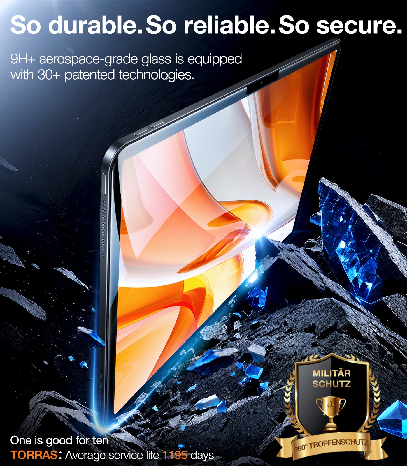 TORRAS iPad Pro 13 Inch Screen Protector M4 2024, Military-Grade Shatterproof [TOP 9H+ Tempered Glass＆ One-Pull Installation] Anti-Scratch, Bubble Free, Apple Pencil Compatible, HD Clarity
