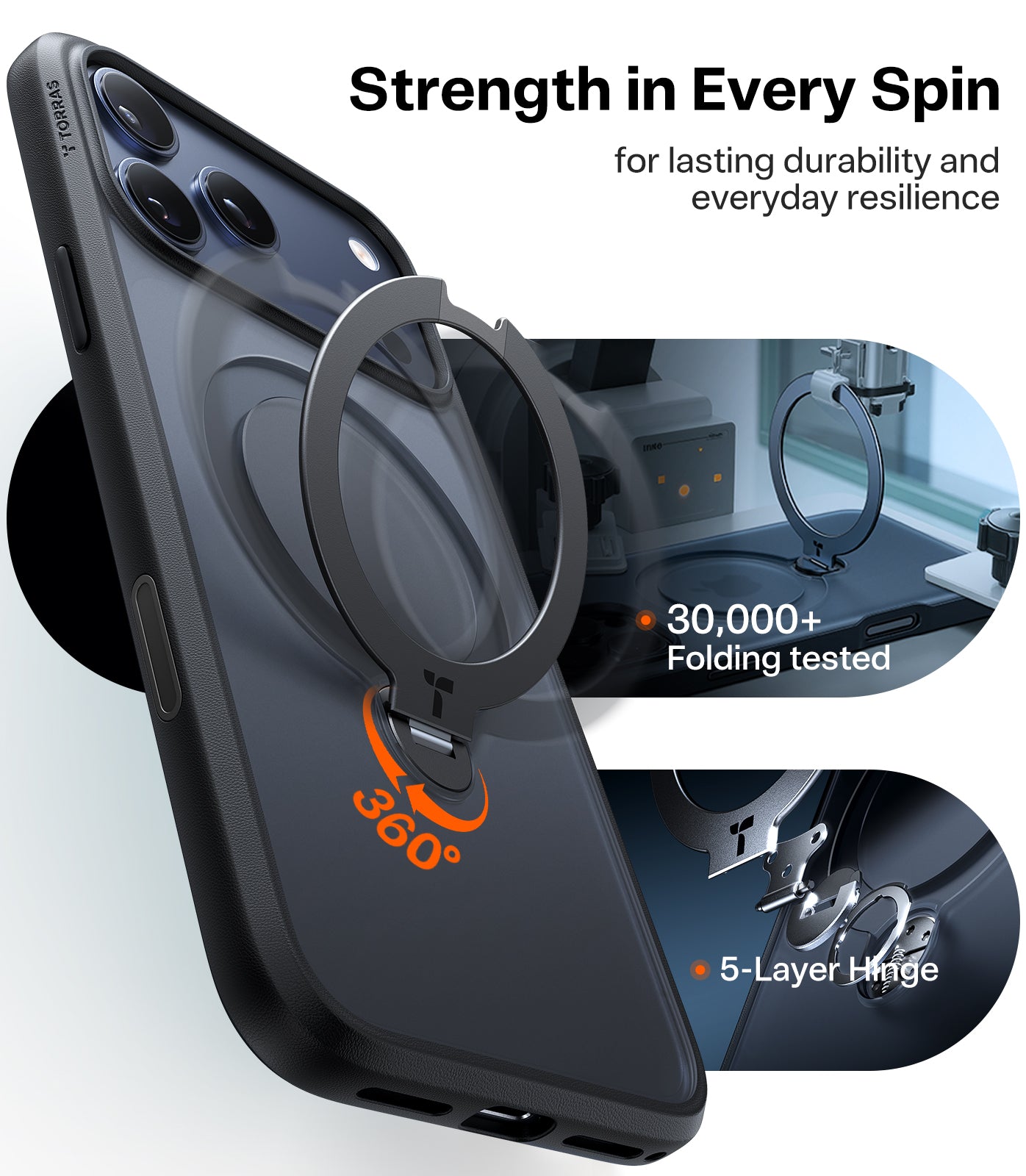 TORRAS Ostand Spin Series for iPhone 17 Pro Max (6.9-Inch) Case, 360° Spin Magnetic Stand, MagSafe Compatible, Mil-Grade Protection Case with Kickstand – Black
