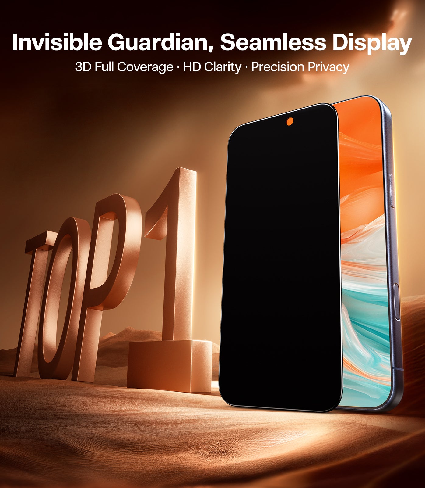 TORRAS Privacy Screen Protector for iPhone 17 Pro Max (6.9") ,Uncrackable 9H+ Hardness, 12FT Mil-Grade Anti-Shatter, Top 25° Anti-Spy, Data Protection, Full Coverage Tempered Glass – Black
