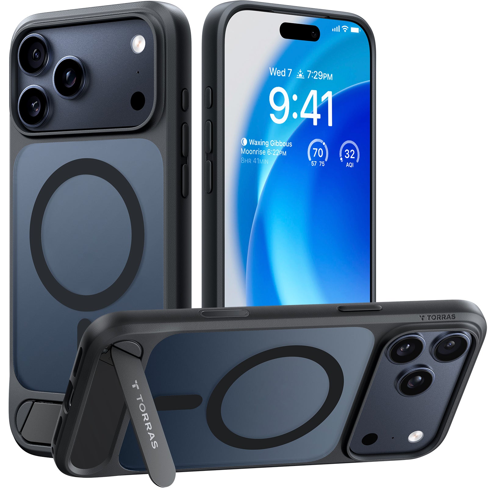 TORRAS Pstand Series for iPhone 17 Pro (6.3") Case, Built-in Kickstand, MagSafe Compatible, 12FT Mil-Grade Drop Protection, Slim Protective Cover – Black