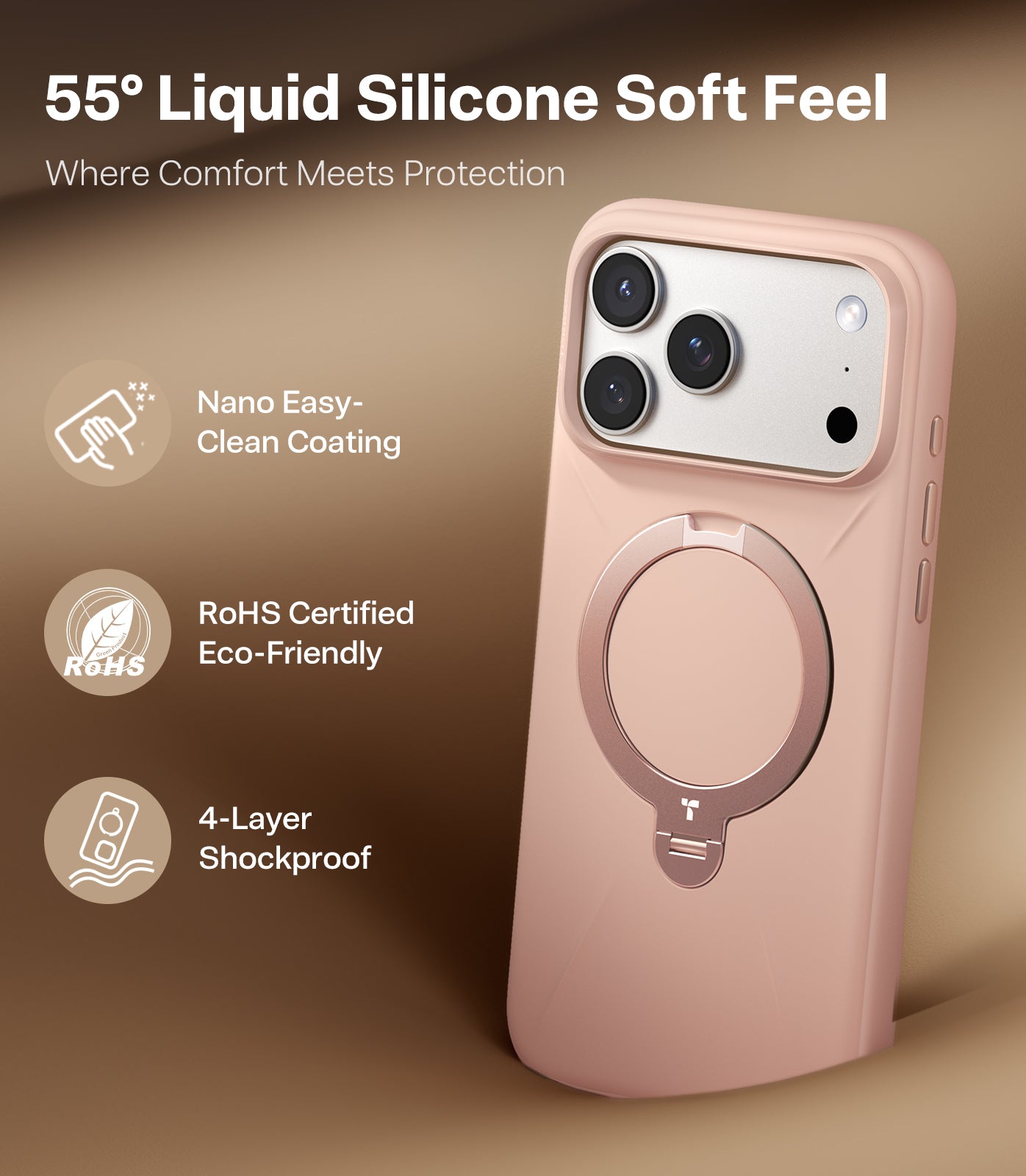 TORRAS Ostand Q3 Spin Silicone Series for iPhone 17 Pro Max (6.9") Case, 360° Rotating Stand, MagSafe Compatible, 12FT Military-Grade Drop Protection, Soft Silicone Protective Cover – Blush Pink