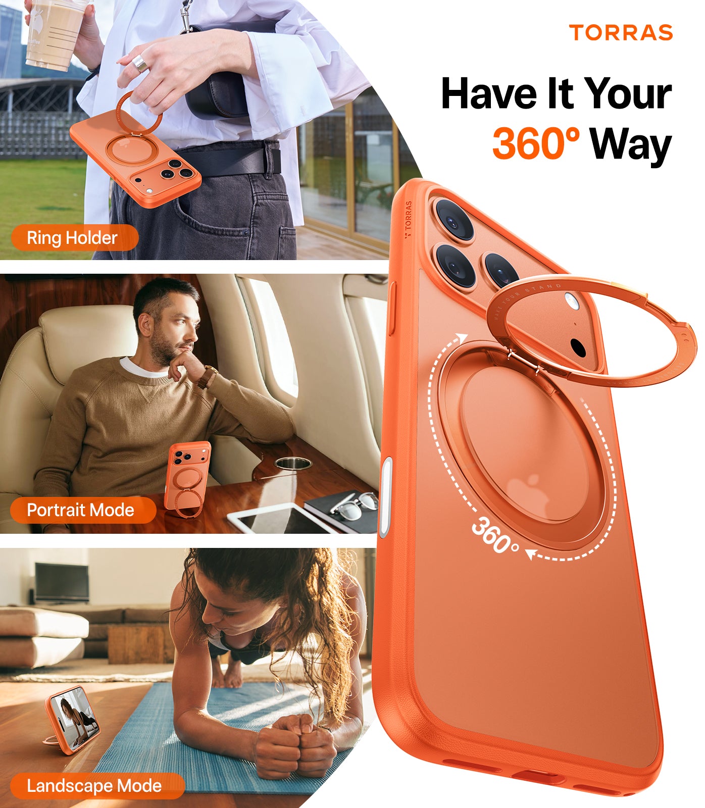 TORRAS Ostand Pro (R) Series for iPhone 17 Pro (6.3") Case Built-in Stand, MagSafe Compatible, 12FT Military-Grade Drop Protection, Slim & Stylish Protective Cover – Energy Orange