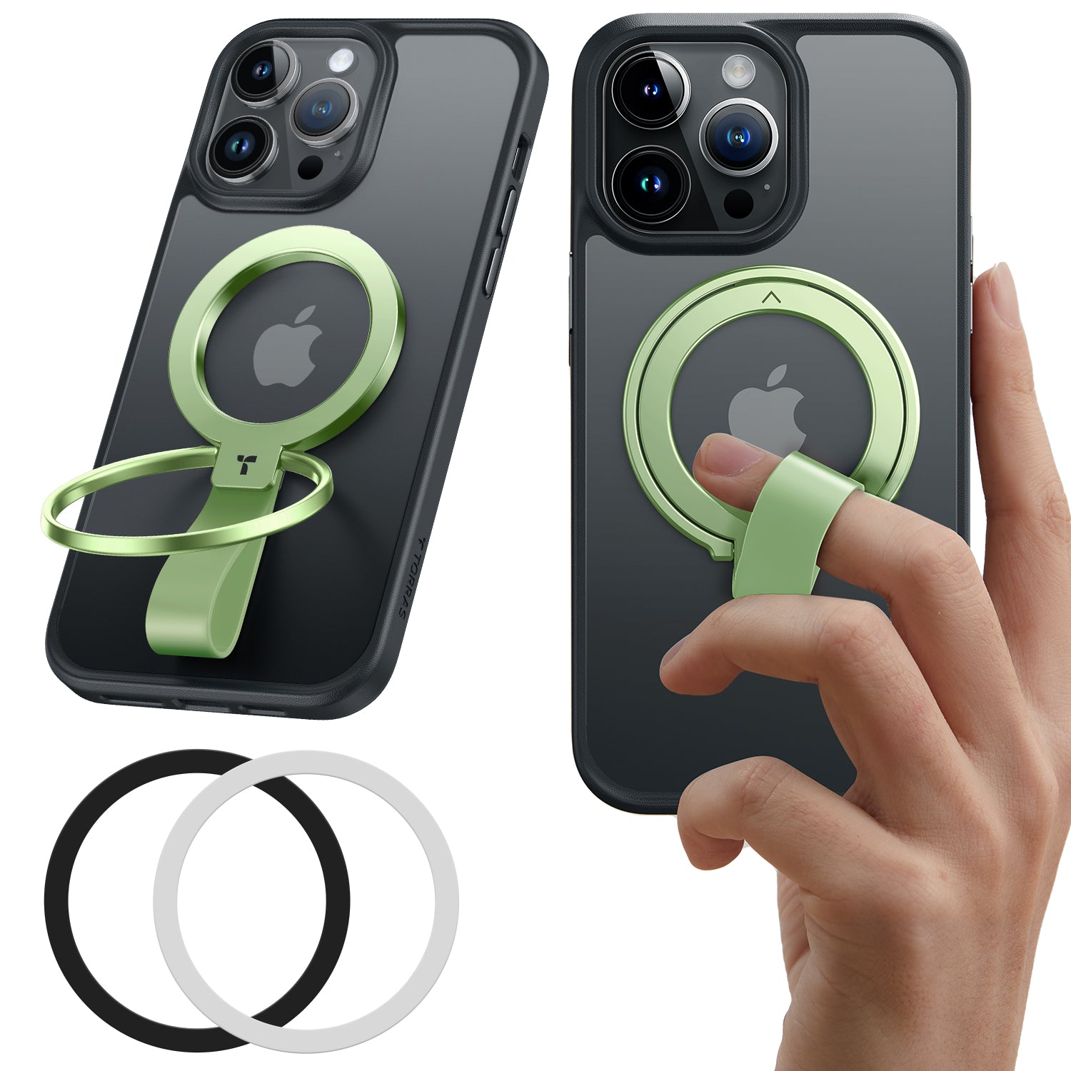 TORRAS 2024 Upgrade Magnetic Phone Grip Holder Kickstand, Compatible with PopSockets MagSafe Ring Removable, for iPhone 16,15,14, 13, 12 11 Pro/Max/Mini,Samsung Galaxy, Google (Green), Ostand Ring