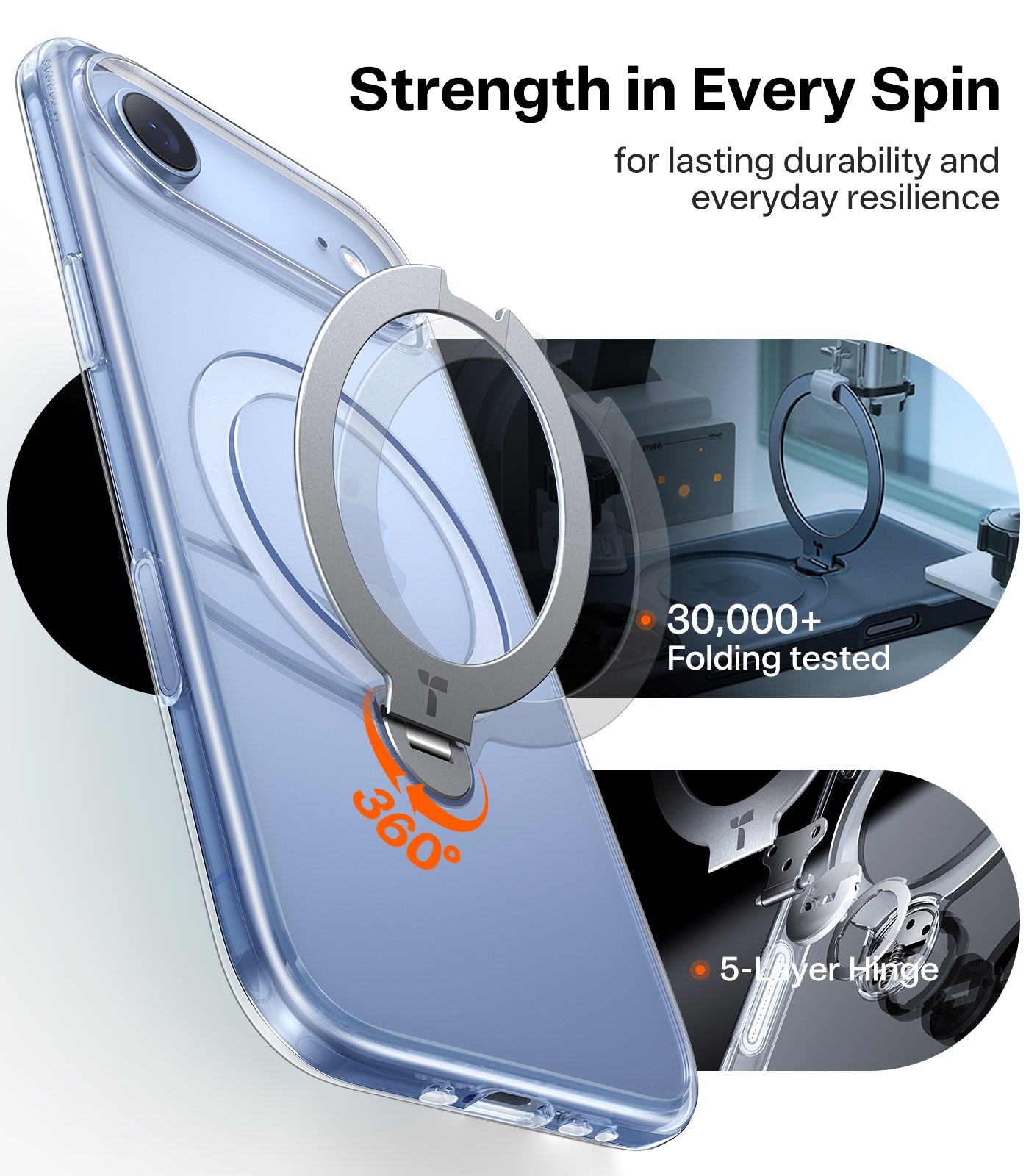 TORRAS Ostand Spin Series for iPhone 17 Air Case, 360° Spin Magnetic Stand, MagSafe Compatible, Mil-Grade Protection Case with Kickstand – Clear