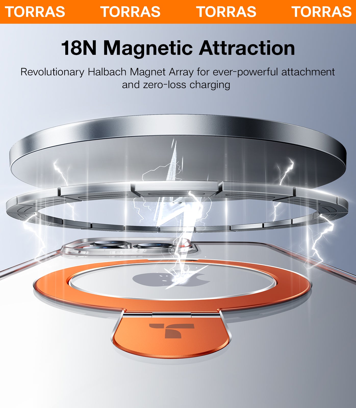 TORRAS 360° Encircling Air Cushion Ultra Protection, Magnetic Ostand SS Air Designed for iPhone 15 Pro Max Case, Compatible with MagSafe, Horizontal/Vertical Kickstand, Clear Slim Hard Back Soft Edge Anti-Yellowing Technology, Ostand SS, Orange