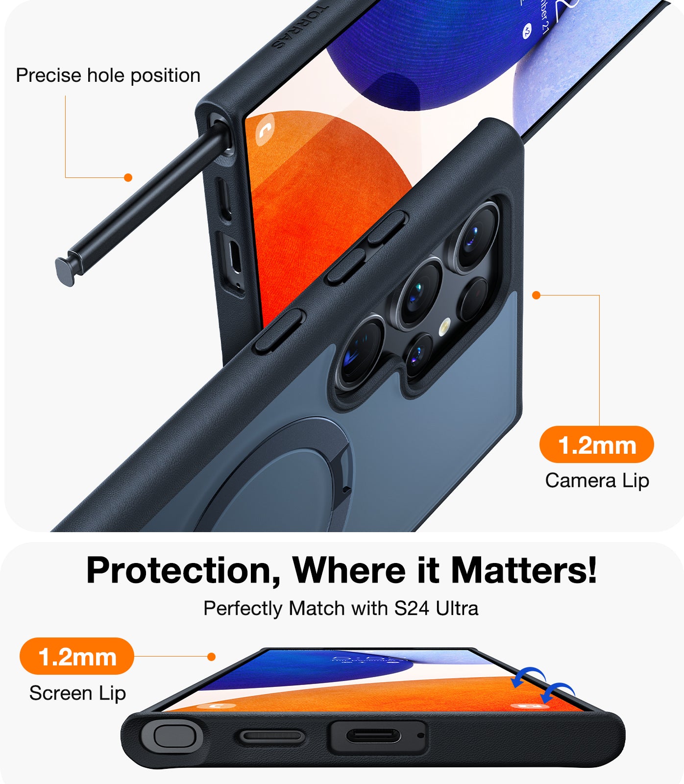 TORRAS Magnetic Ostand Ring Case with Stand Designed for Samsung Galaxy S24 Ultra Case [Fit for MagSafe&Wireless Charging] [Mil-Grade Drop Tested] Transparent Hard Back Soft Edge, Ostand Matte, Black