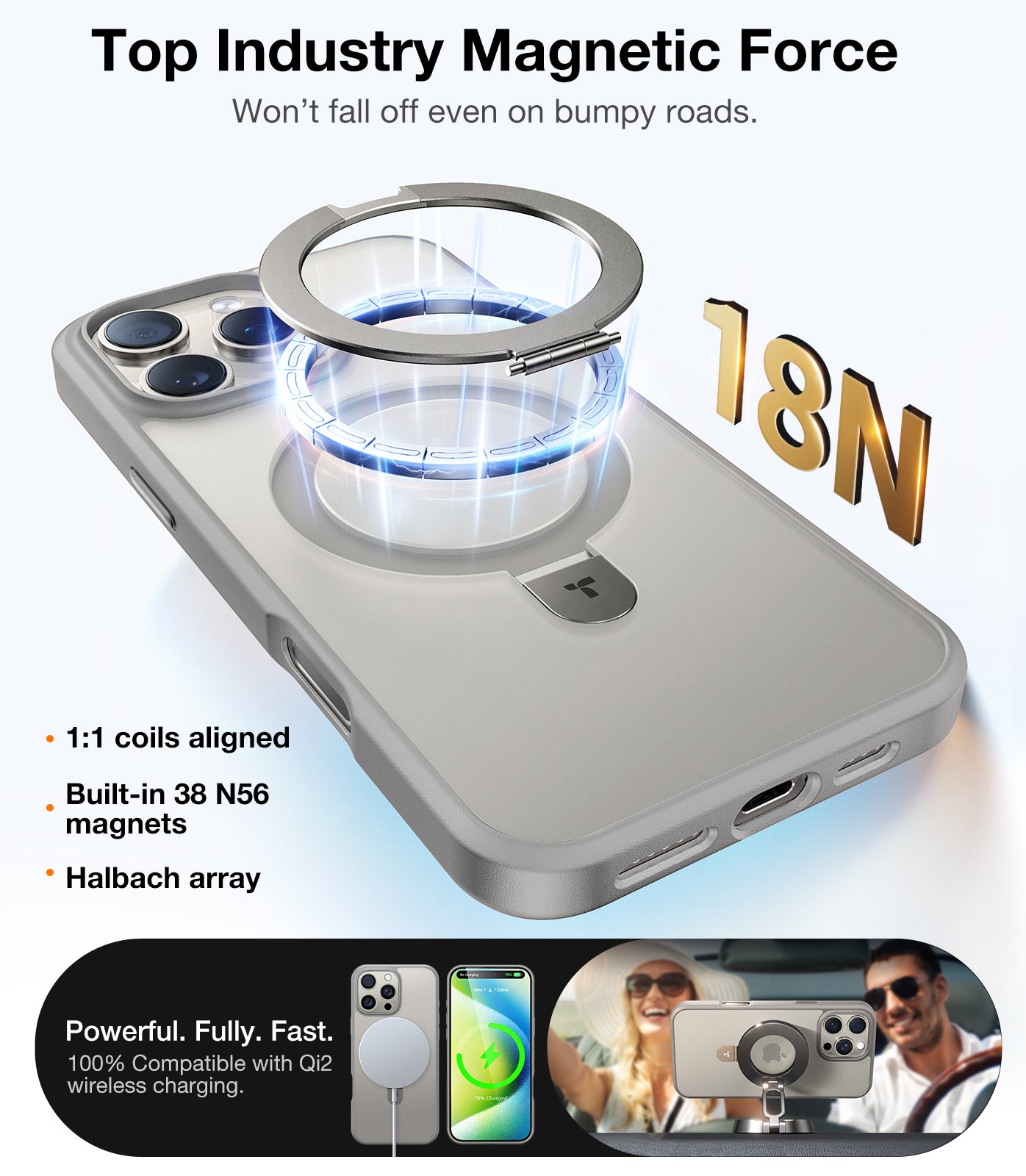 جراب TORRAS مغناطيسي لهاتف iPhone 16 Pro Max مع حامل، حامل مدمج متوافق مع MagSafe، تم اختباره ضد السقوط بدرجة عسكرية، حماية، جراب هاتف شفاف رفيع لهاتف iPhone 16 Pro Max 6.9 بوصة 2024، رمادي تيتانيوم طبيعي 