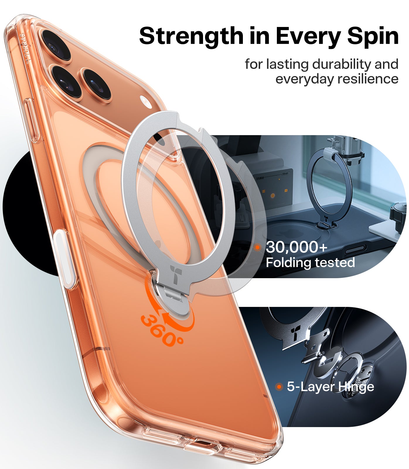 TORRAS Ostand Spin Series for iPhone 17 Pro Max (6.9-Inch) Case, 360° Spin Magnetic Stand, MagSafe Compatible, Mil-Grade Protection Case with Kickstand – Clear