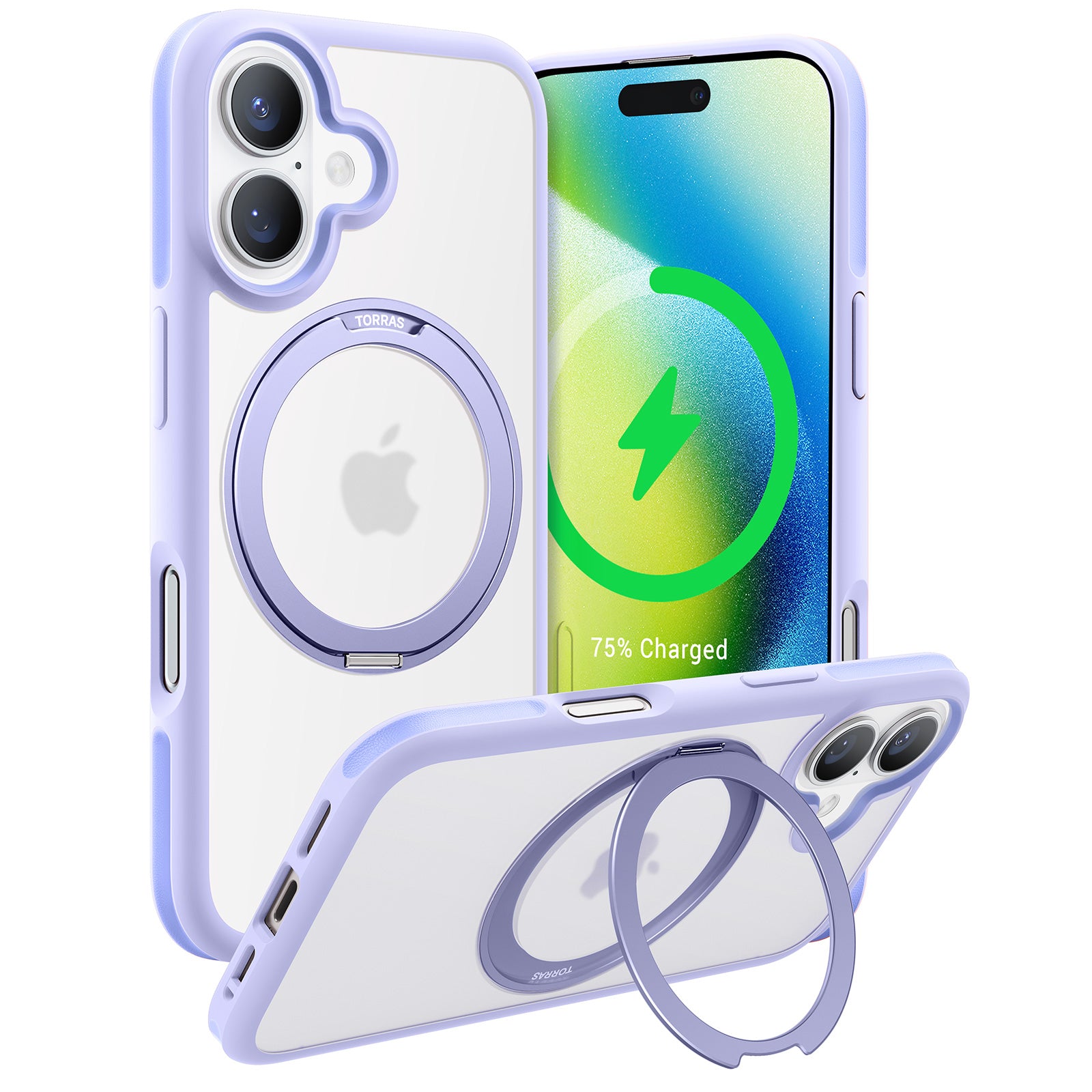 TORRAS Upgraded 360°Rotatable Magnetic Ring for iPhone 16 Case, Fit for MagSafe with Stand & Ring Holder, 16FT Mil-Grade Shockproof, Protective Kickstand, Translucent, for iPhone 16 Phone Case Ostand R Fusion