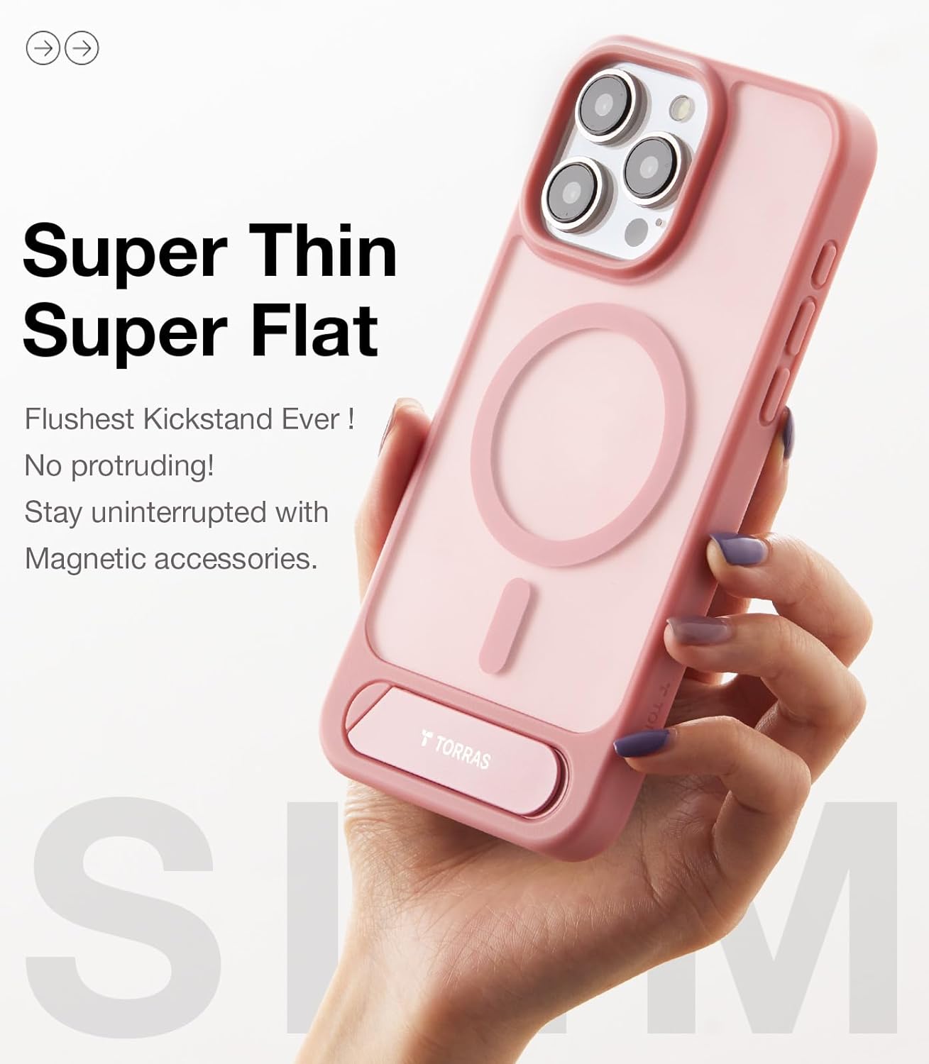 TORRAS Upgraded Magnetic & Stand for iPhone 15 Pro Case [Mil-Grade Drop Tested] [Compatible with MagSafe] Slim Thin Light Frosted Case for iPhone 15Pro Case Professional (6.1"), Pstand, Pink