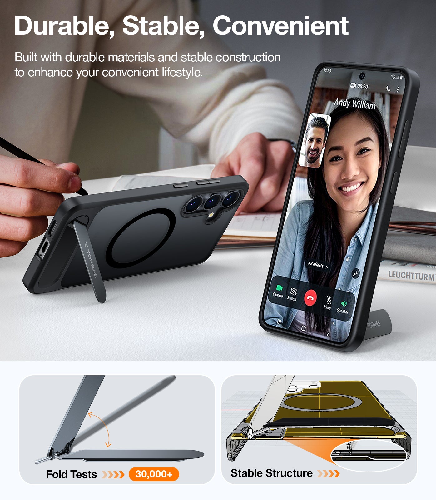 TORRAS Strong Magnetic & Seamless Stand for Samsung Galaxy S25 Plus Case, Fit for MagSafe, Mil-Grade Drop Protection, Adjustable Kickstand for Samsung Galaxy S25 Plus Case, Slim Translucent Black