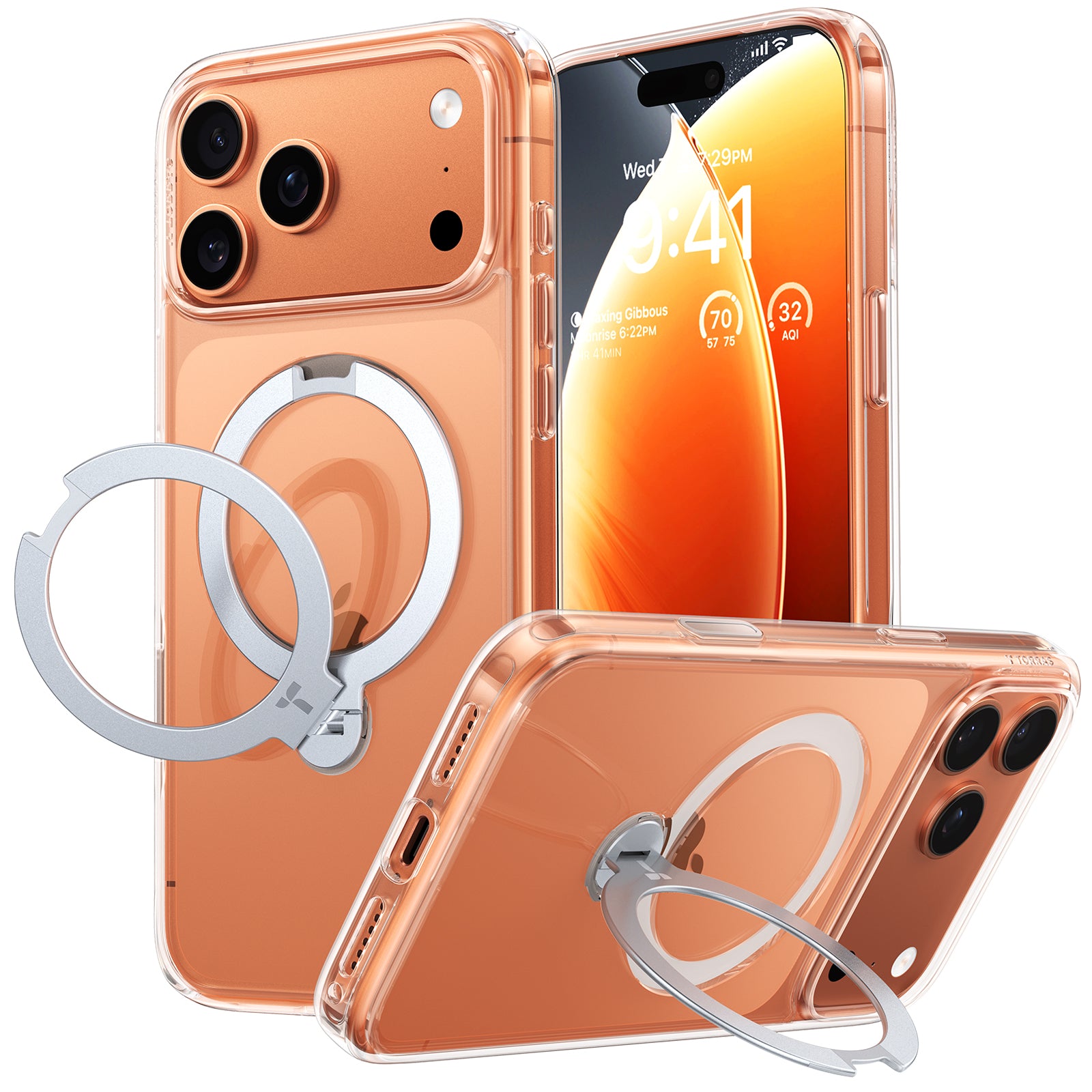 TORRAS Ostand Spin Series for iPhone 17 Pro (6.3") Case, 360° Spin Magnetic Stand, MagSafe Compatible, Mil-Grade Protection Case with Kickstand – Clear