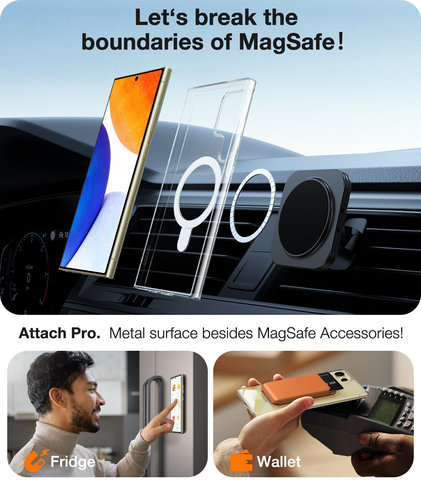TORRAS Magnetic Ostand Ring Case Designed for Samsung Galaxy S24 Ultra Case [Fit for MagSafe & Wireless Charging] [Mil-Grade Drop Tested] Transparent Hard Back Soft Edge, Clear Diamond