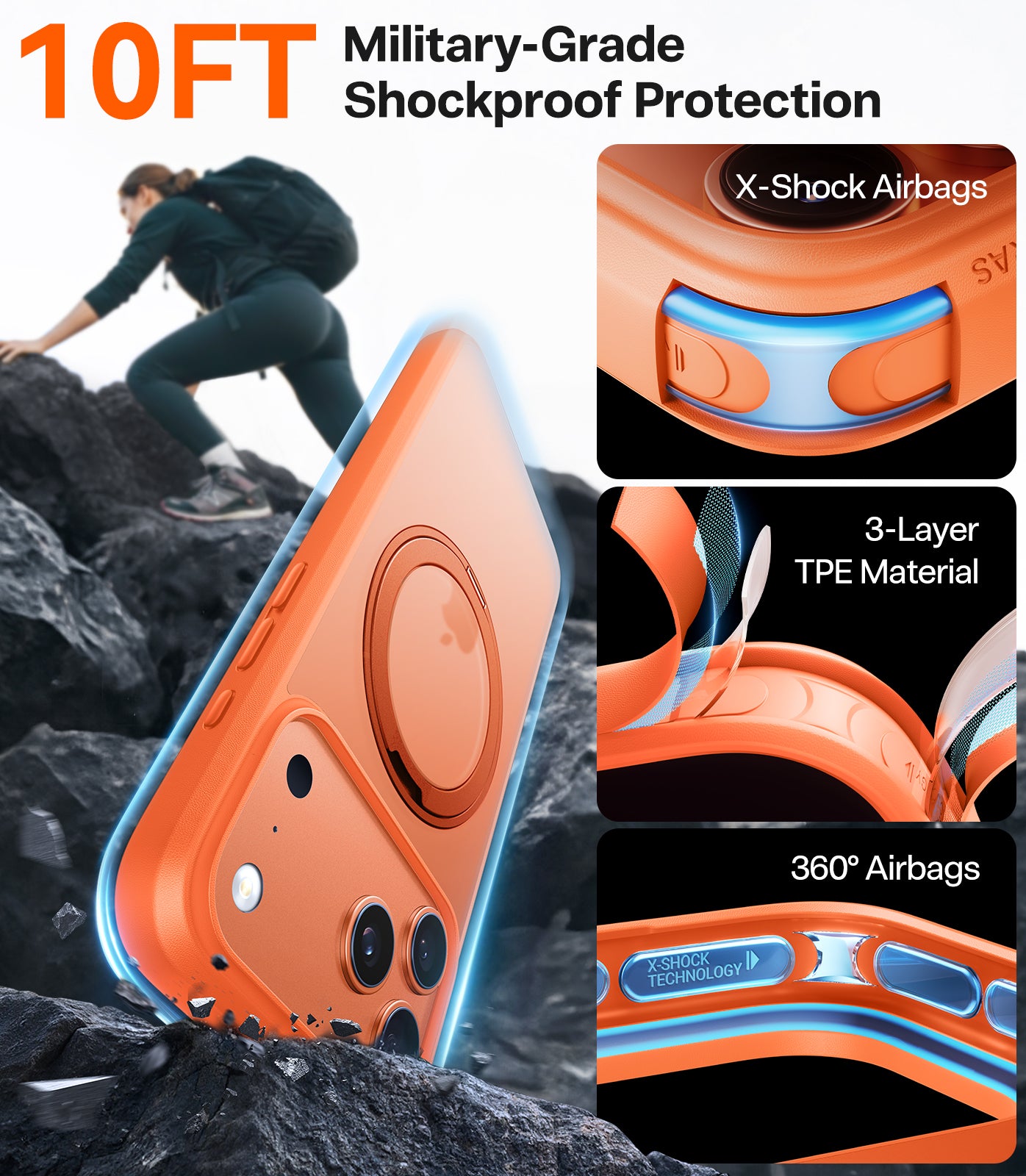 TORRAS Ostand Pro (R) Series for iPhone 17 Pro (6.3") Case Built-in Stand, MagSafe Compatible, 12FT Military-Grade Drop Protection, Slim & Stylish Protective Cover – Energy Orange