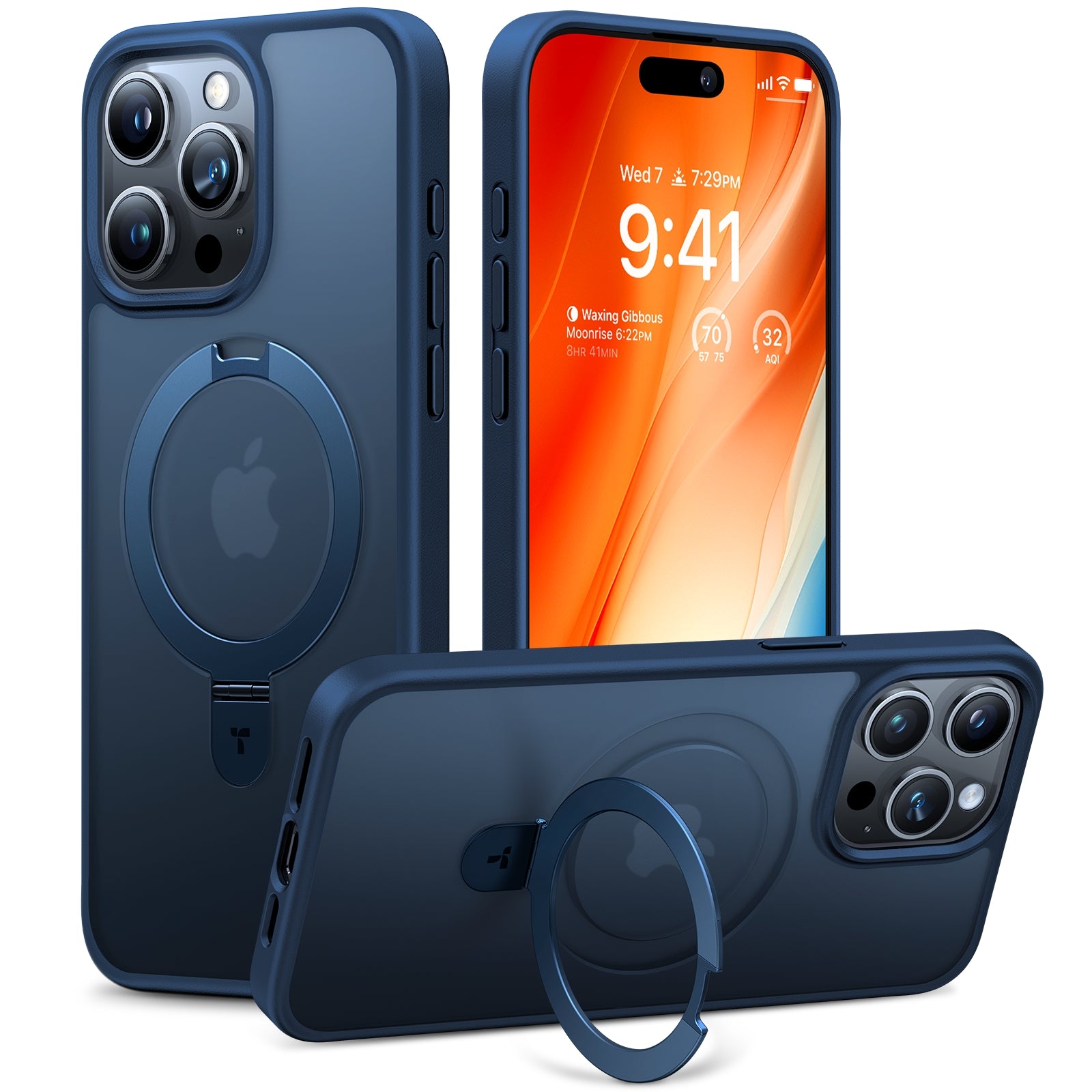 TORRAS Ultra Magnetic Ostand for iPhone 15 Pro Case [Fit for MagSafe] [Sturdy Stand & Ring Holder] Mil-Grade Shockproof Matte Anti-Scratch Slim Protective Kickstand Phone Case, 6.1" Ostand Matte, Navy Blue