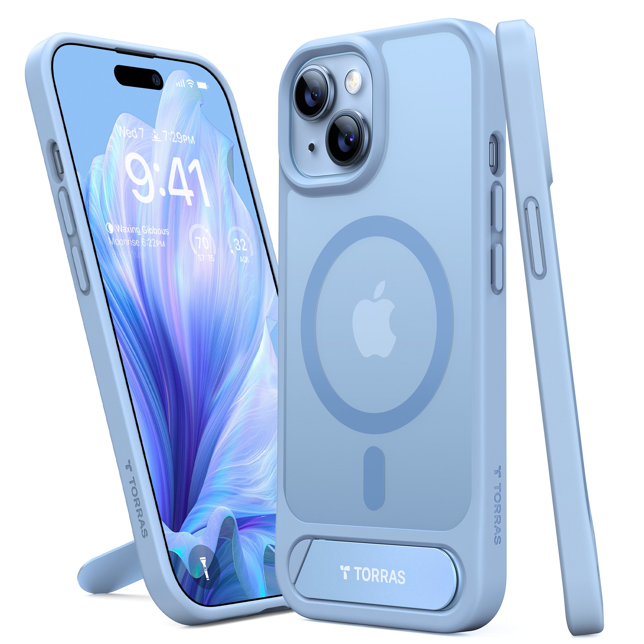 TORRAS Upgrade Magnetic & Stand Designed for iPhone 15 Case fit for MagSafe, 12FT [Mil-Grade Shockproof Phone Case for iPhone 15 6.1 Inch 2023 Built-in Invisible Kickstand, Pstand Series, Blue
