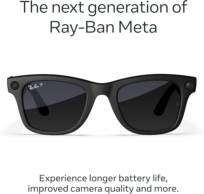 Meta Ray-Ban Meta Glasses, Wayfarer (Gen 2) Matte Black, Polarized gradient Graphite Lenses