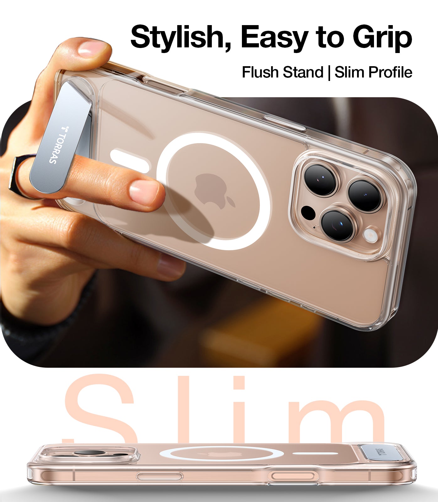 TORRAS Strong Magnetic & Seamless Stand for iPhone 16 Pro Case, [18N Mighty Magnetic] [12FT Mil-Grade Drop Tested] [Fit for MagSafe] Kickstand Protective Slim Phone Case for iPhone 16 Pro 6.3", Clear