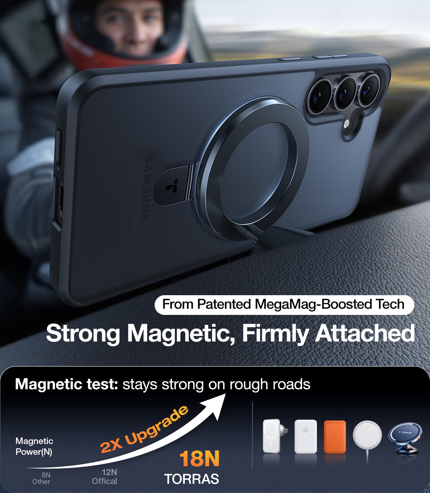TORRAS Magnetic Stand for Samsung Galaxy S25 Plus Case, [Compatible with Magsafe] [Mil-Grade Drop Tested] Shockproof Ring Translucent Slim Protective Phone Case for S25 Plus Case Ostand, Black