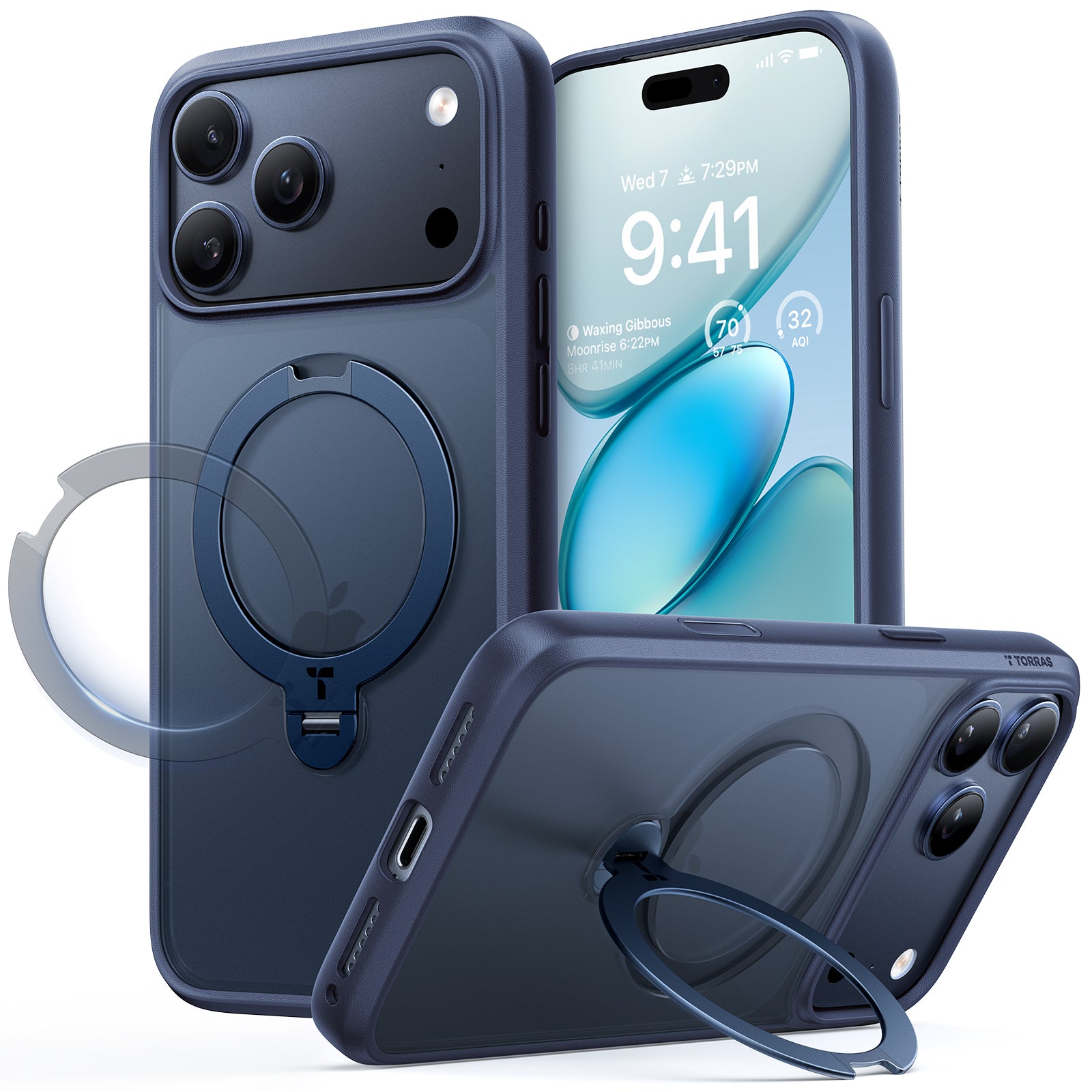 TORRAS Ostand Spin Series for iPhone 17 Pro Max (6.9-Inch) Case, 360° Spin Magnetic Stand, MagSafe Compatible, Mil-Grade Protection Case with Kickstand – Midnight Blue
