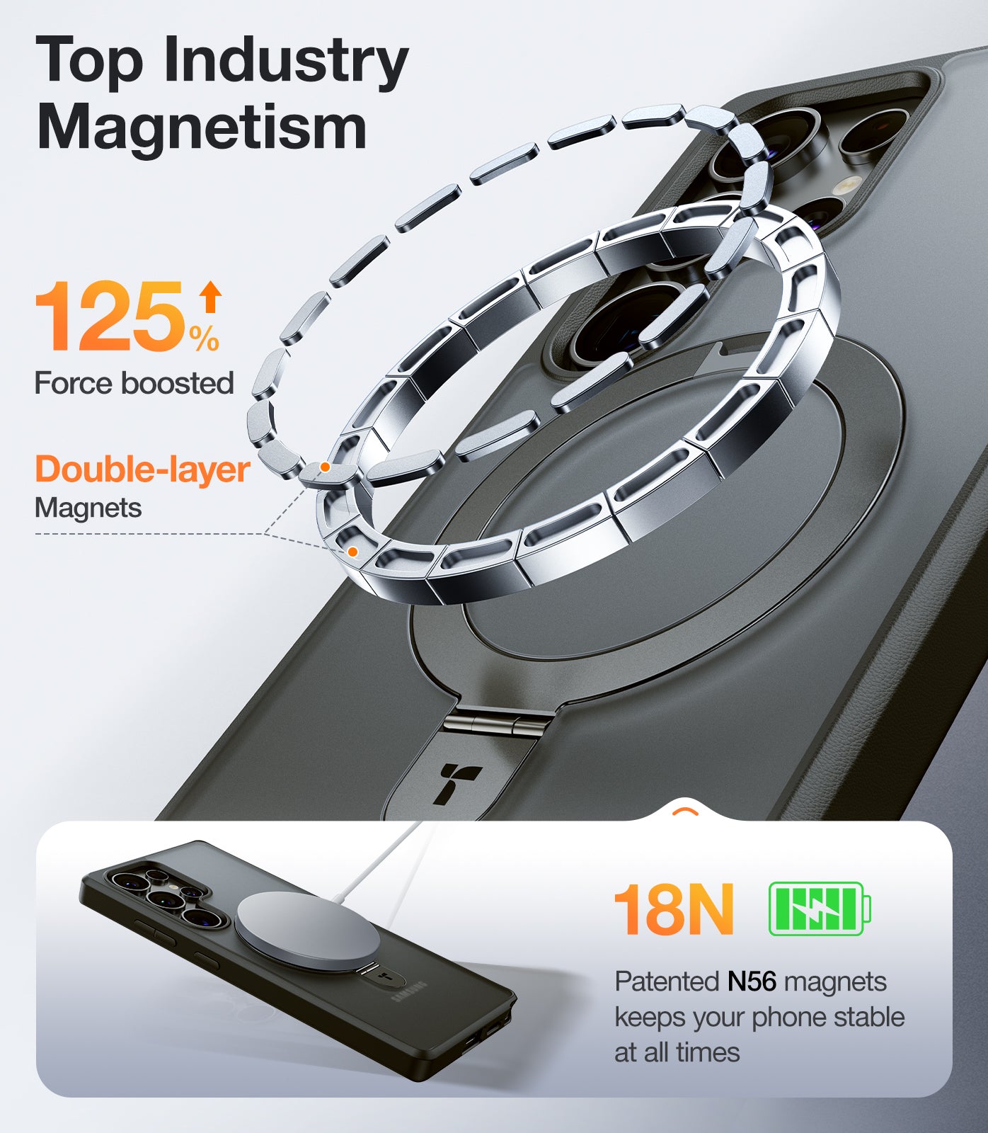 TORRAS Magnetic Stand for Samsung Galaxy S25 Ultra Case, [Fit for Magsafe] [Mil Grade Drop Tested] Ring Shockproof Translucent Slim Protective Phone Case for Samsung S25 Ultra Case Ostand, Black
