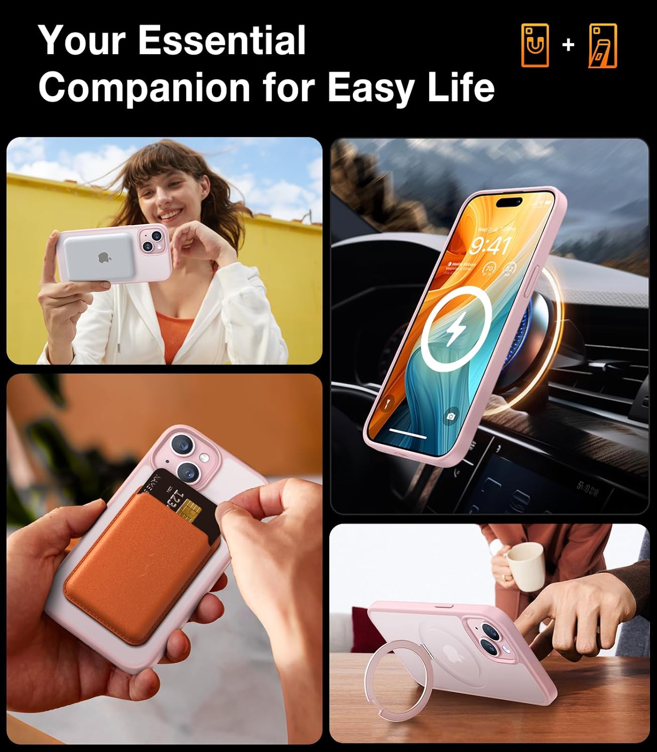 TORRAS Ultra Magnetic Ostand for iPhone 15 Case Fit for MagSafe [Sturdy Stand & Ring Holder [Mil-Grade Shockproof Matte Anti-Scratch Slim Protective Kickstand Phone Case for iPhone 15 6.1 inch, Ostand Matte, Pink