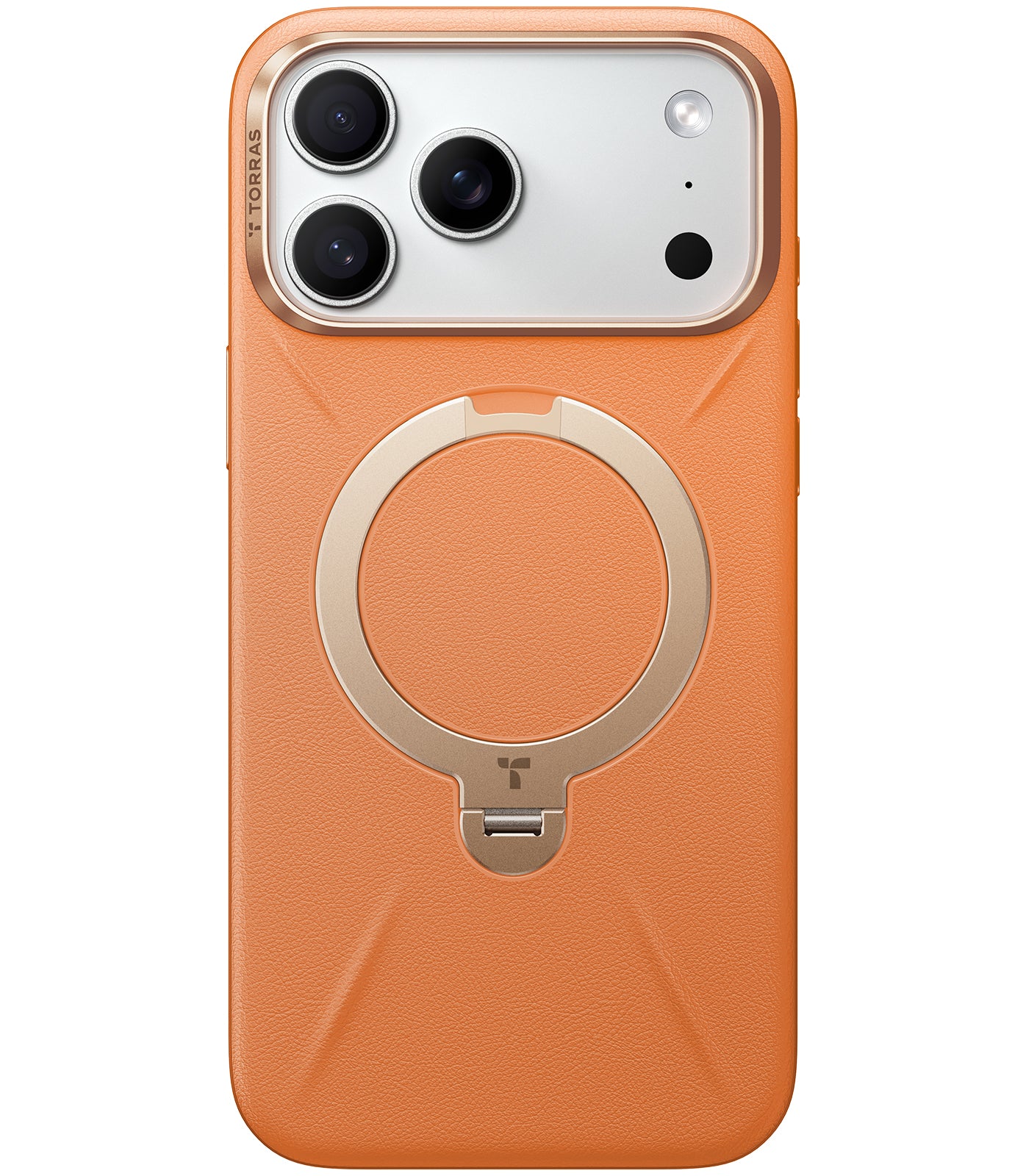 TORRAS Ostand Spin VegSkin Series Case for iPhone 17 Pro Max (6.9") 2025– Magnetic Stand, Premium Leather Touch, Ultra-Thin 360° Rotatable Metal Stand, MagSafe Compatible, Anti-Stain, Slim & Lightweight Cover - Tarocco Orange