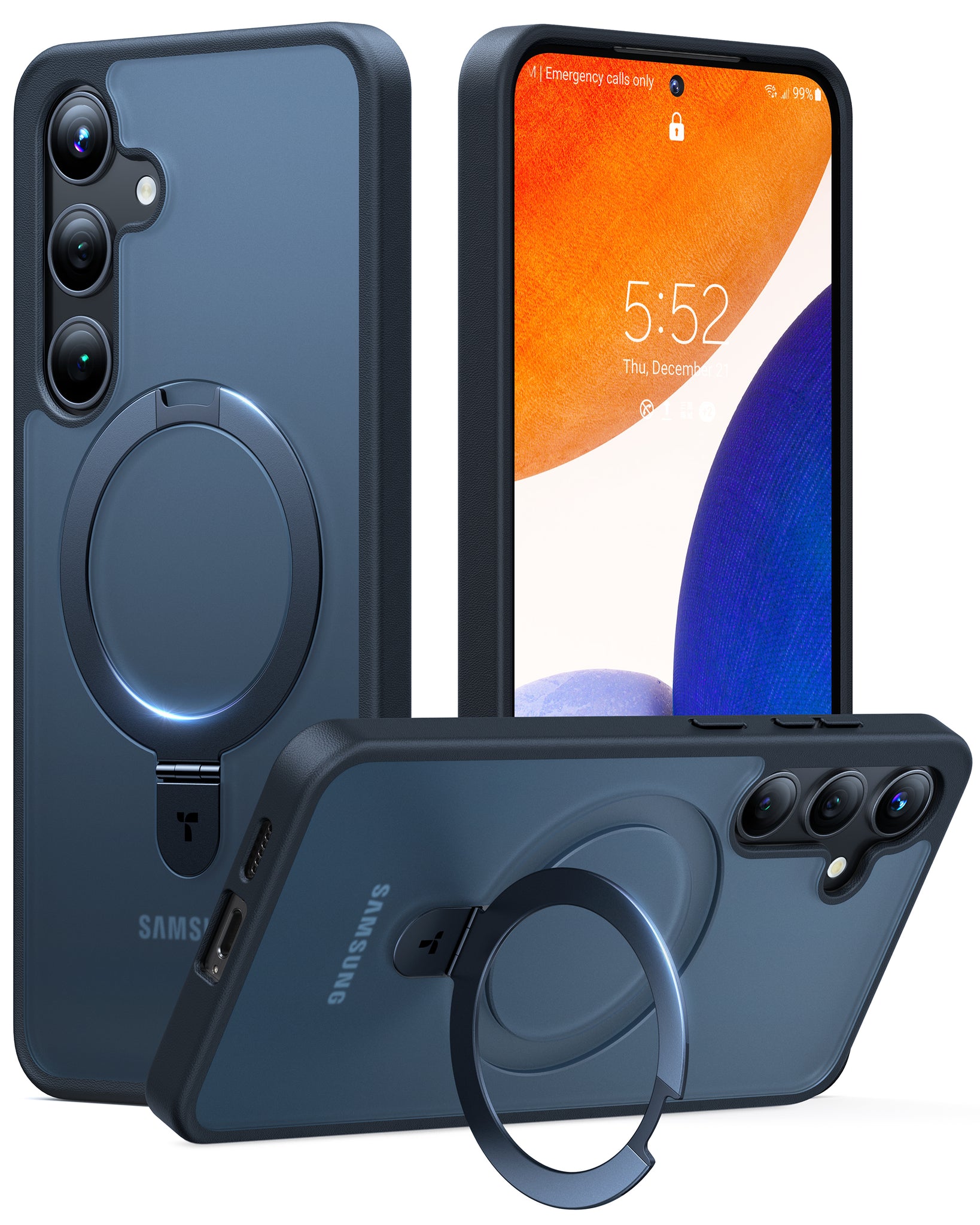 TORRAS Magnetic Ostand for Samsung Galaxy S24 Case [Compatible with MagSafe] [Mil-Grade Drop Tested] [Ring Holder] [Build in Kickstand] Matte Translucent Slim Back Soft Edge with Stand, Ostand Matte, Black