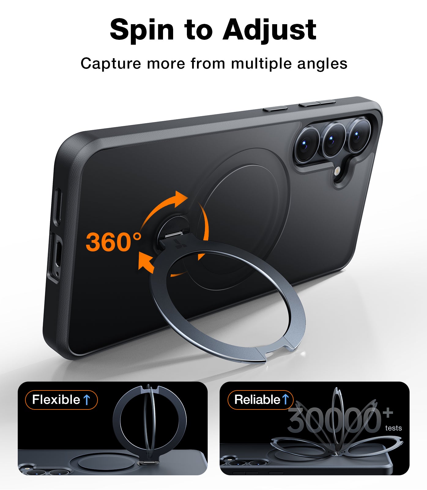 TORRAS 360°Spin Magnetic Stand for Samsung Galaxy S25 Plus Case (2025), Fit for Magsafe Mil-Grade Shockproof Slim Protective S25+ Plus Case with Kickstand & Ring Holder, Ostand Spin, Black