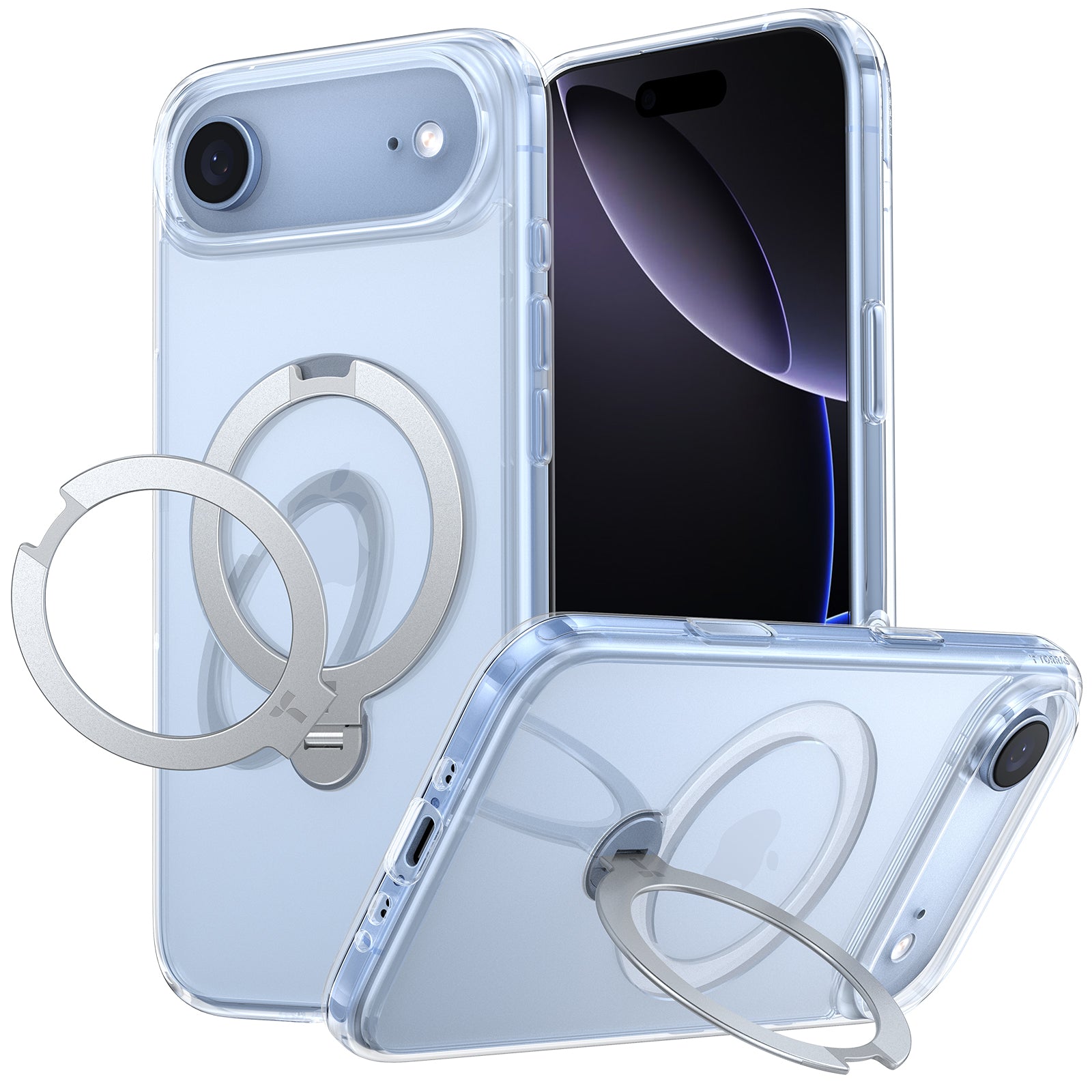TORRAS Ostand Spin Series for iPhone 17 Air Case, 360° Spin Magnetic Stand, MagSafe Compatible, Mil-Grade Protection Case with Kickstand – Clear