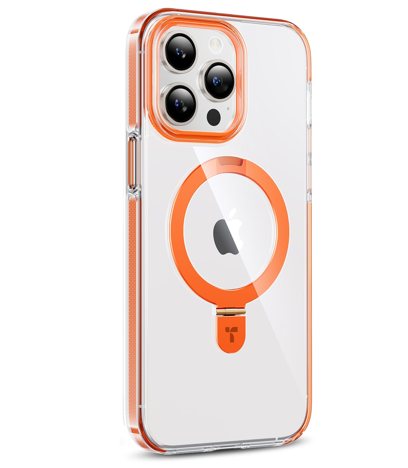 TORRAS Magnetic Ostand Hue Designed for iPhone 15 Pro Case, [Mil-Grade Drop Tested][Compatible with MagSafe][Built in Kickstand] Clear Slim Hard Back Soft Edge Anti-Fingerprint, Ostand Hue, Orange