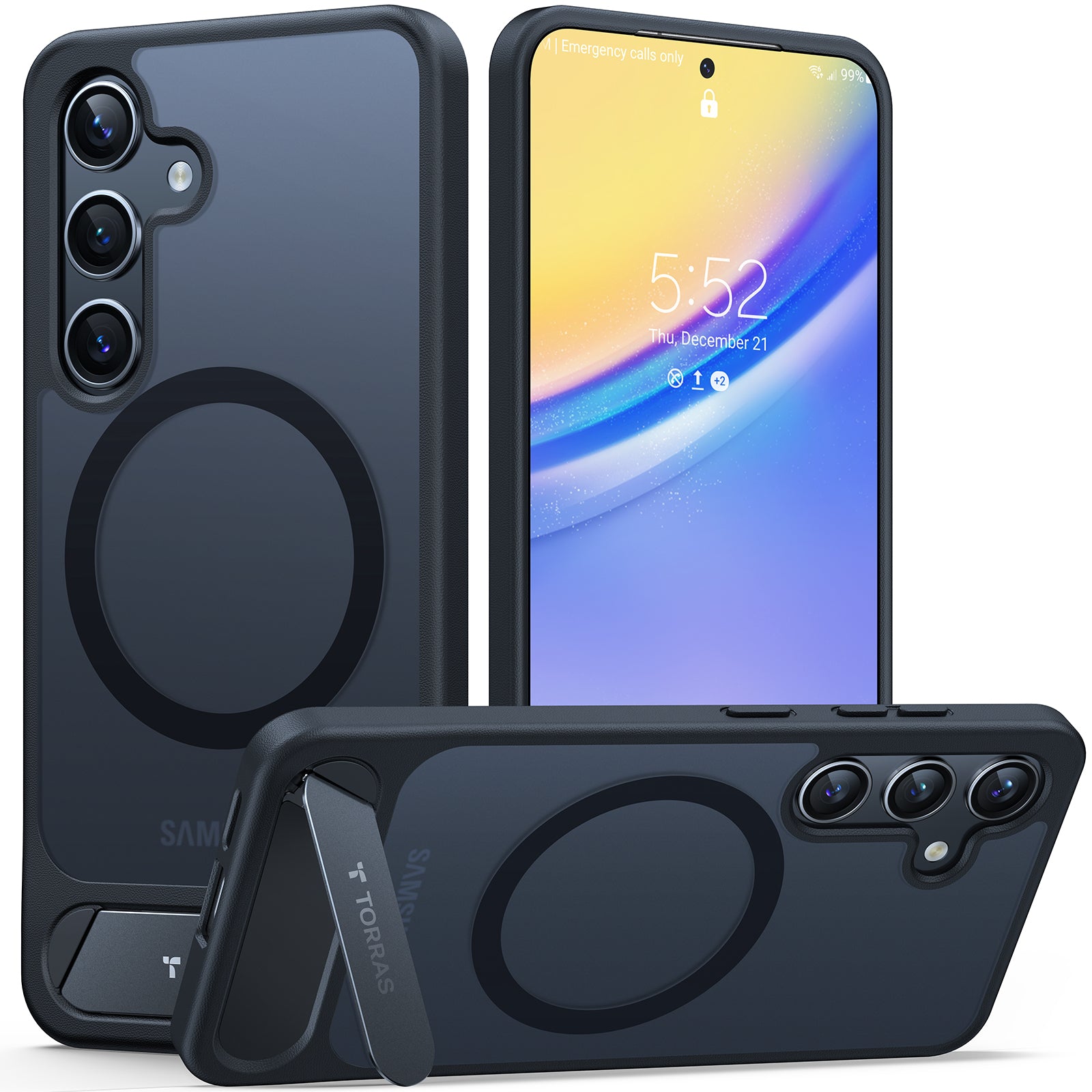 TORRAS Strong Magnetic & Seamless Stand for Samsung Galaxy S24 Case for MagSafe, 12FT Mil-Grade Drop Protection, Adjustable Kickstand for Samsung Galaxy S24 Case with Stand, Slim Frosted Matte, Pstand, Black
